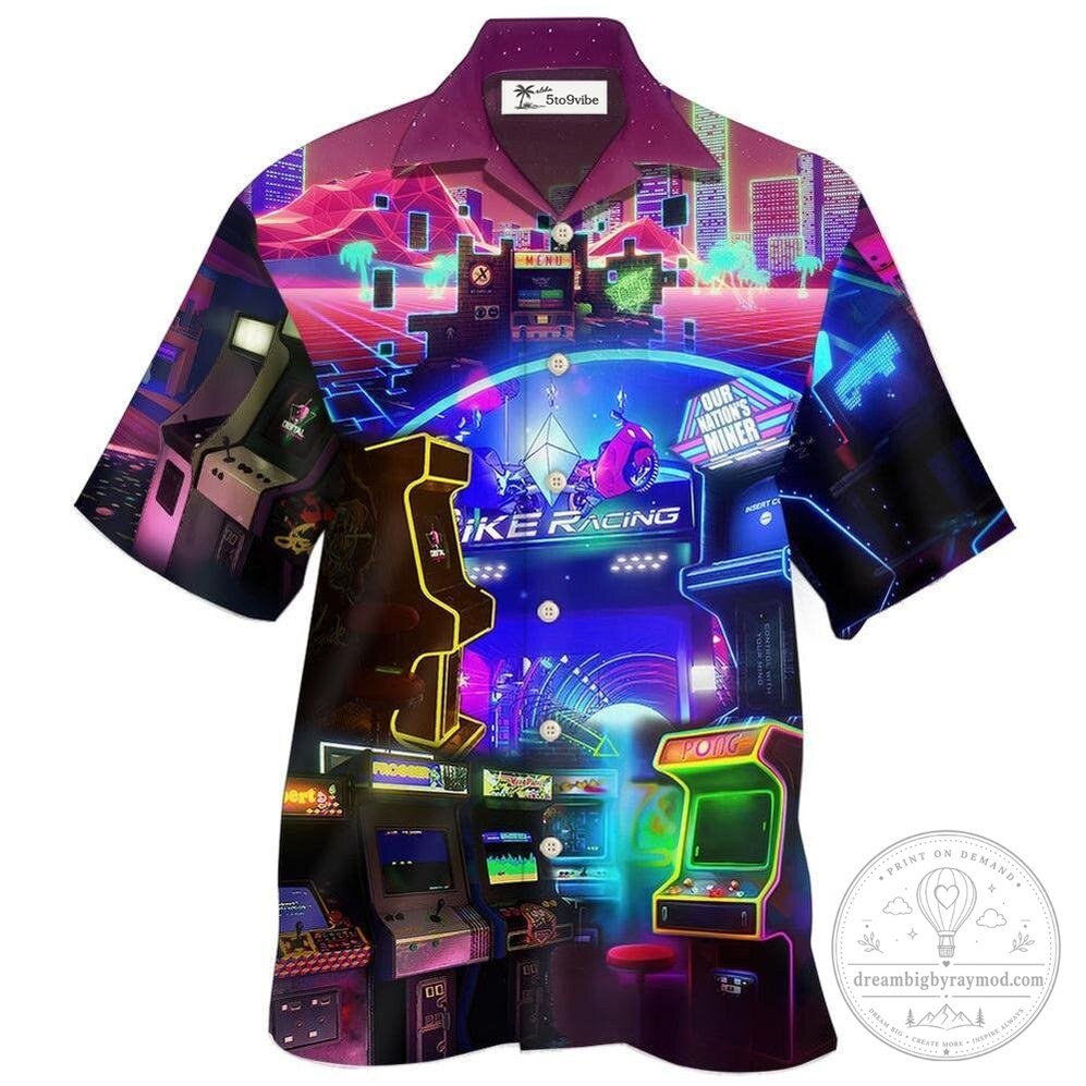 Retro Arcade Gaming Make Me Happy Hawaiian Shirt for Men and Women