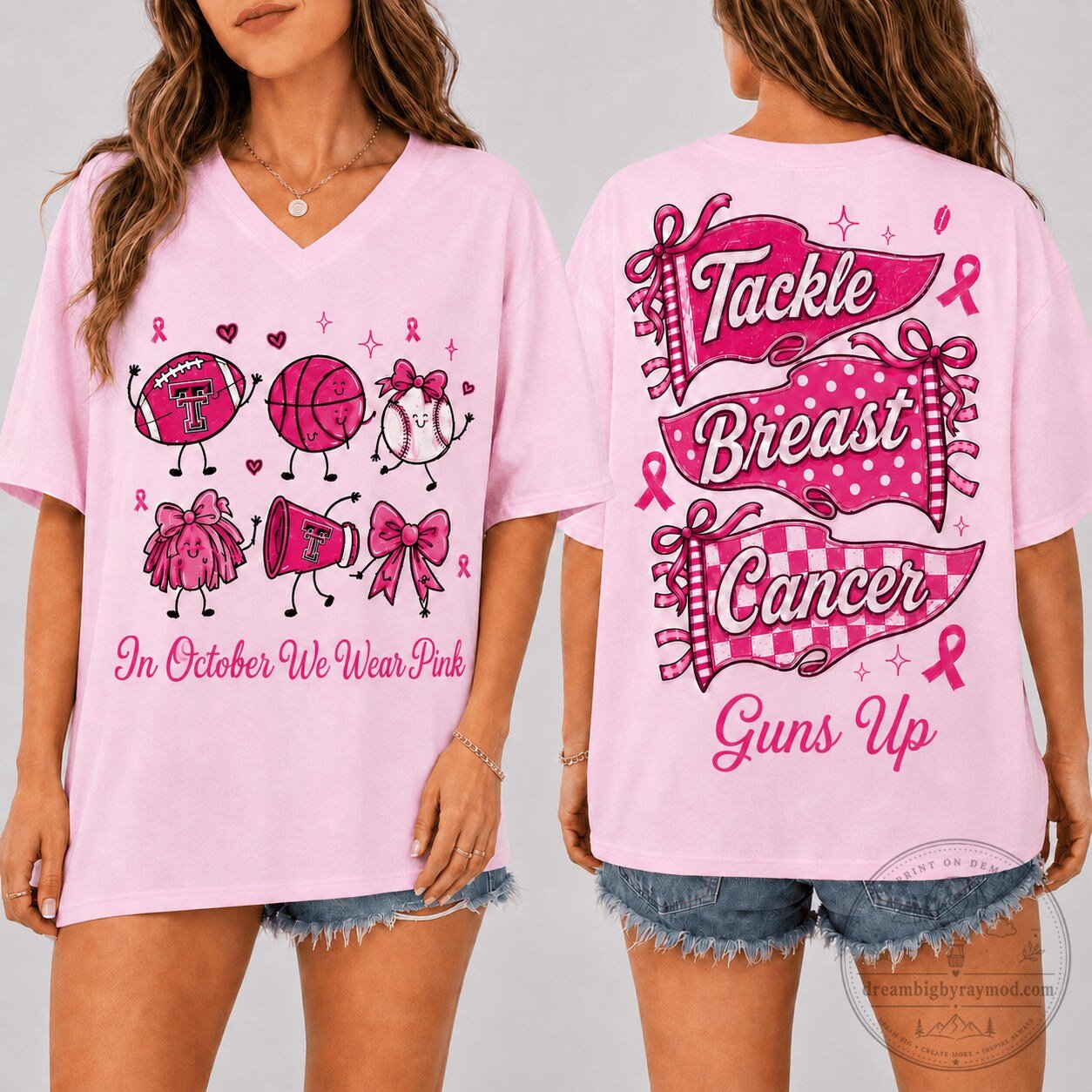 Texas Tech Red Raiders Breast Cancer Awareness Pink Ribbon V-Neck T-Shirt