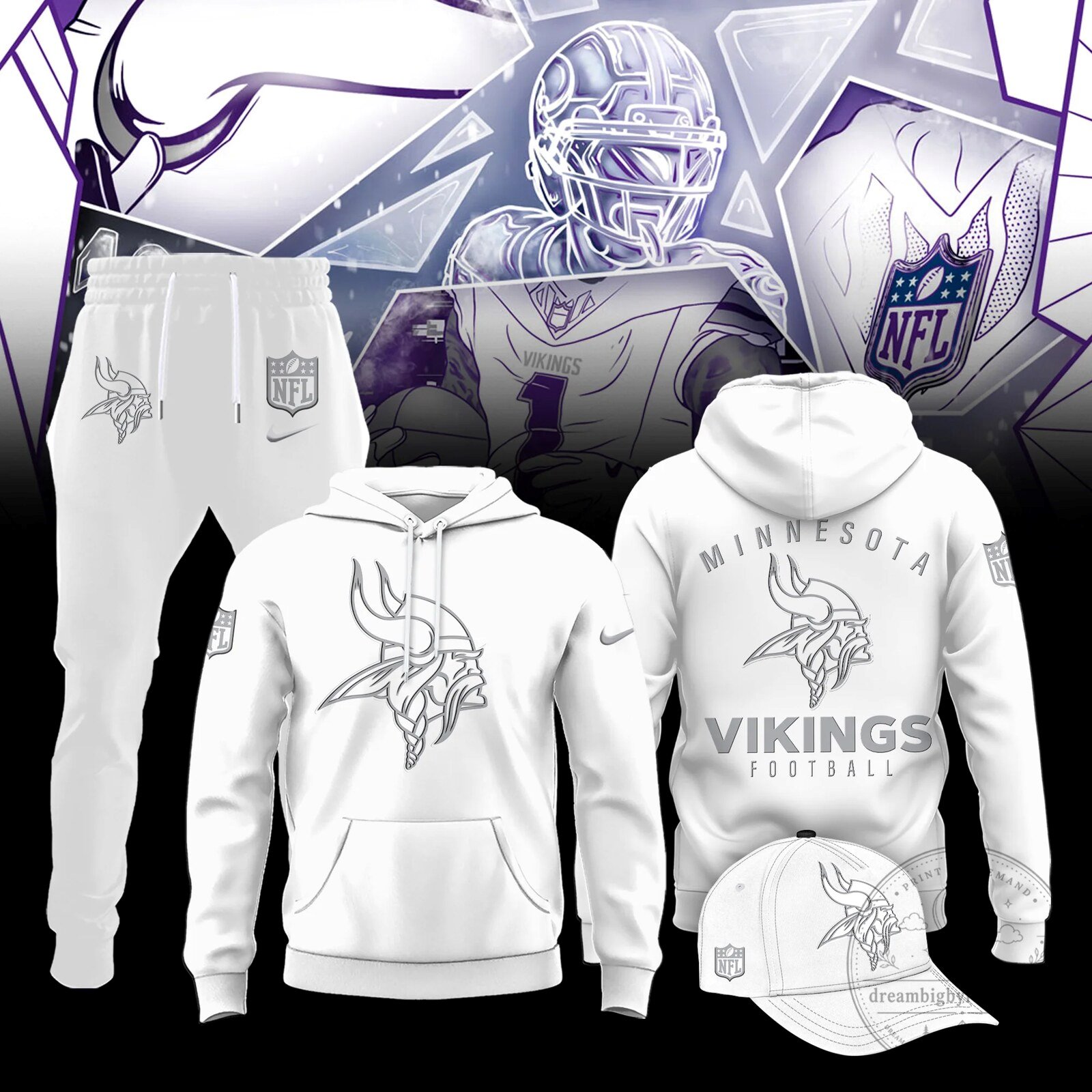 Minnesota Vikings Football Team White Out Hoodie