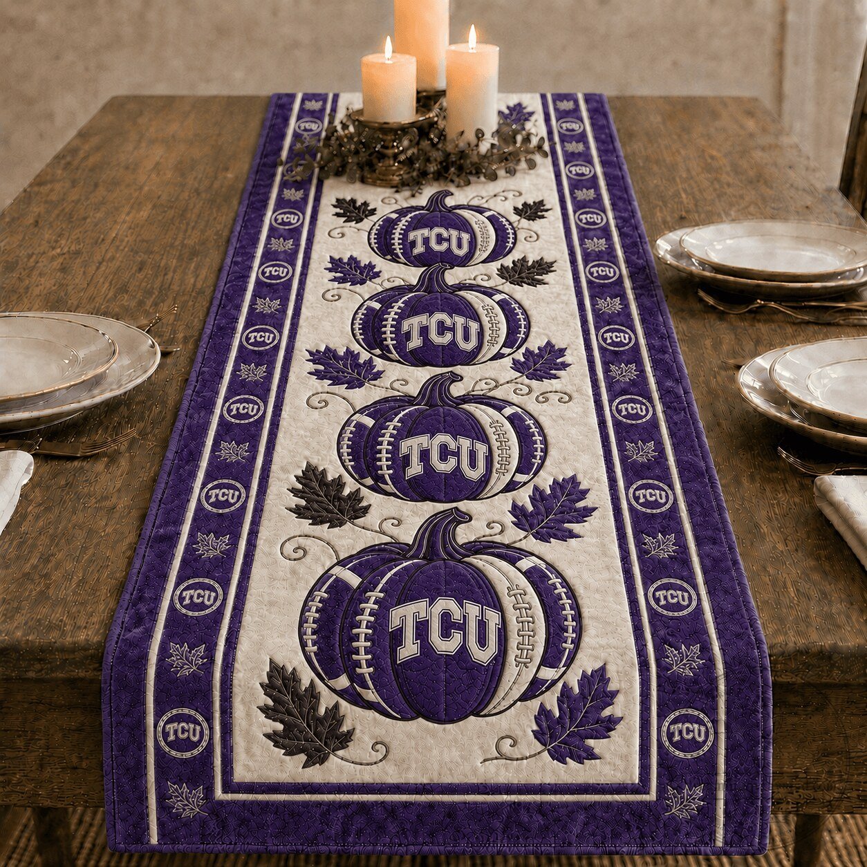 Texas Christian University Horned Frogs Football Pumpkins Halloween Table Runner