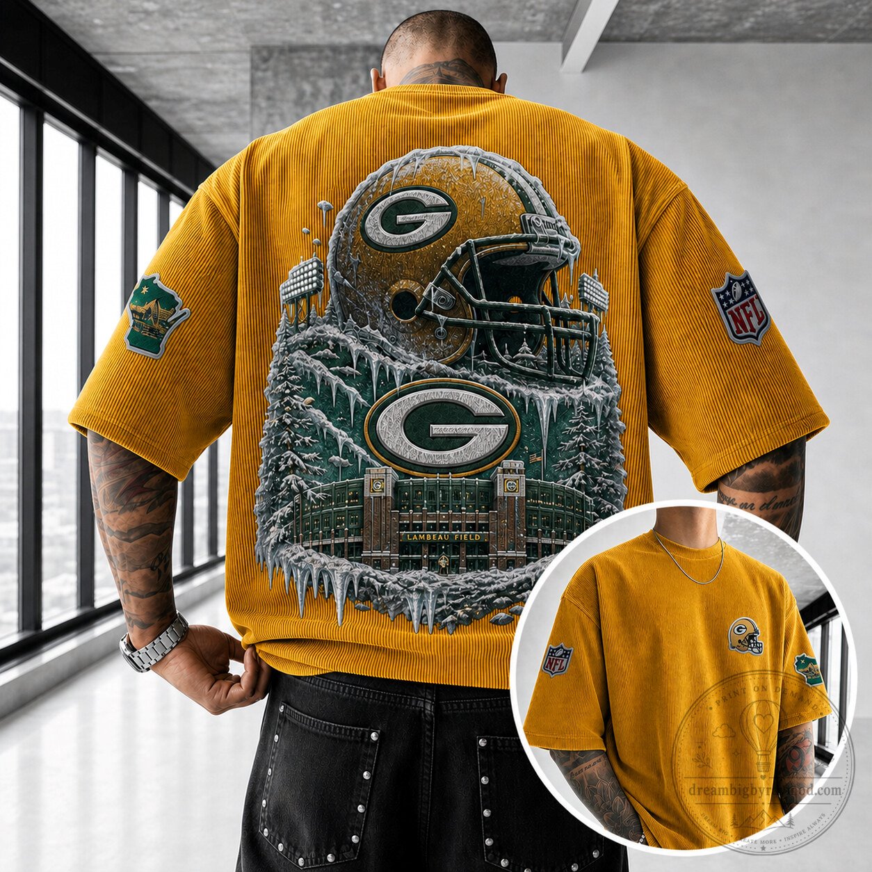 Green Bay Packers Lambeau Field Football Helmet Graphic T-Shirt