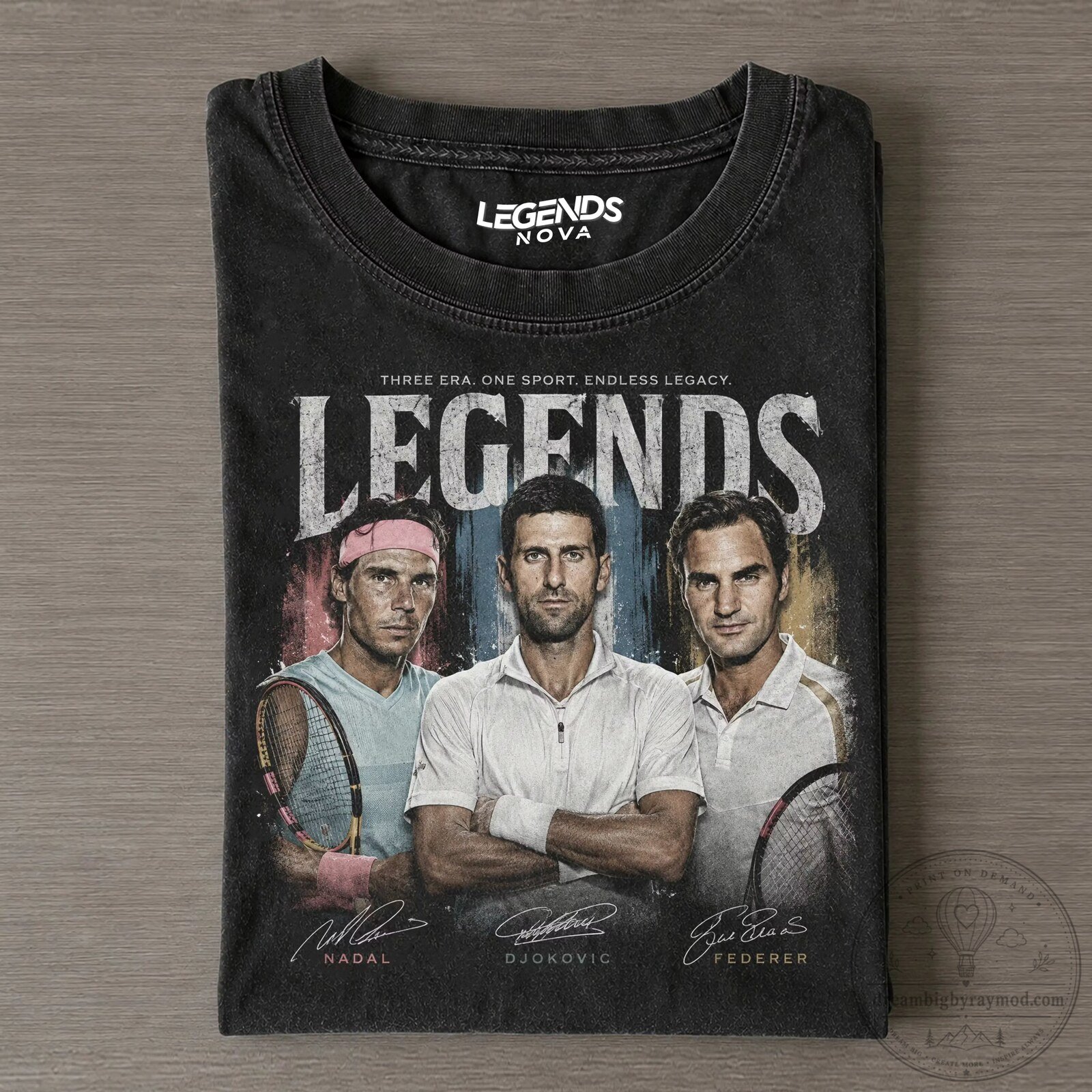 T-Shirt for Fans of Tennis Legends Novak Djokovic, Rafael Nadal, and Roger Federer