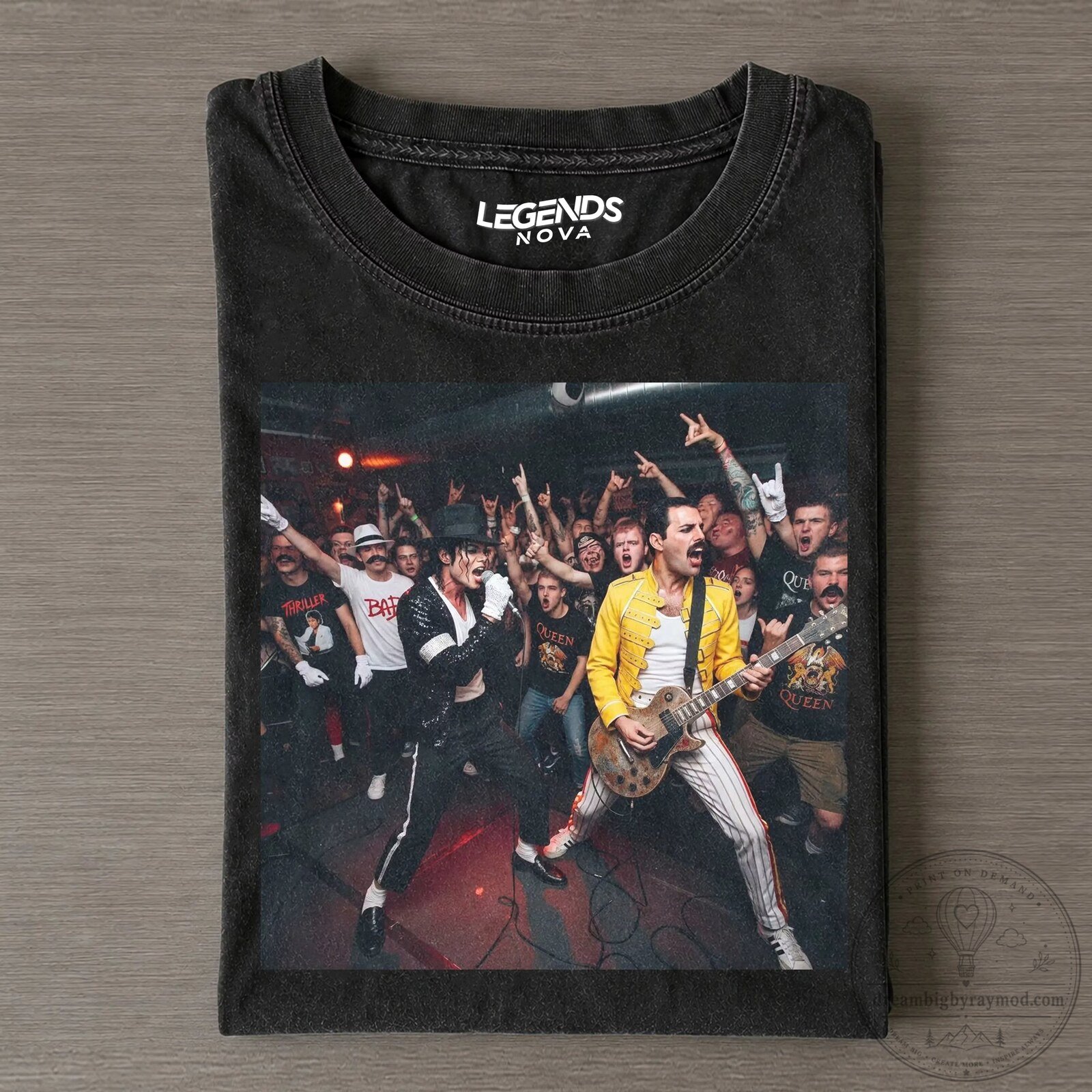 Vintage Michael Jackson Freddie Mercury Rock Concert Black T-Shirt