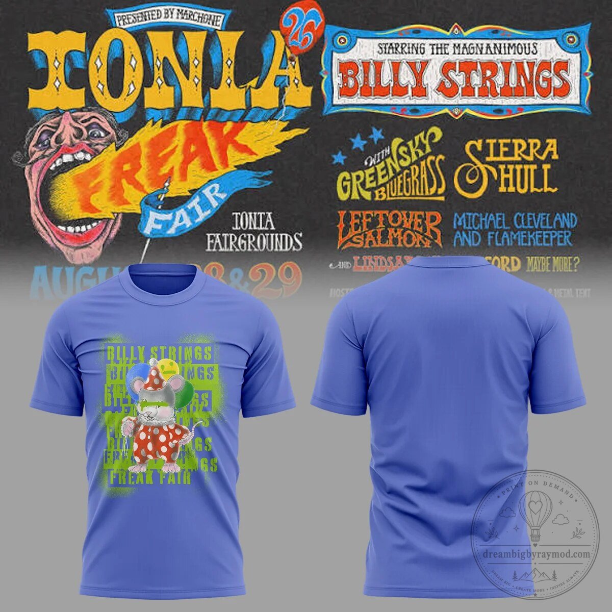 Billy Strings Ionia Freak Fair Tour 2026 Concert Mouse Clown T-Shirt