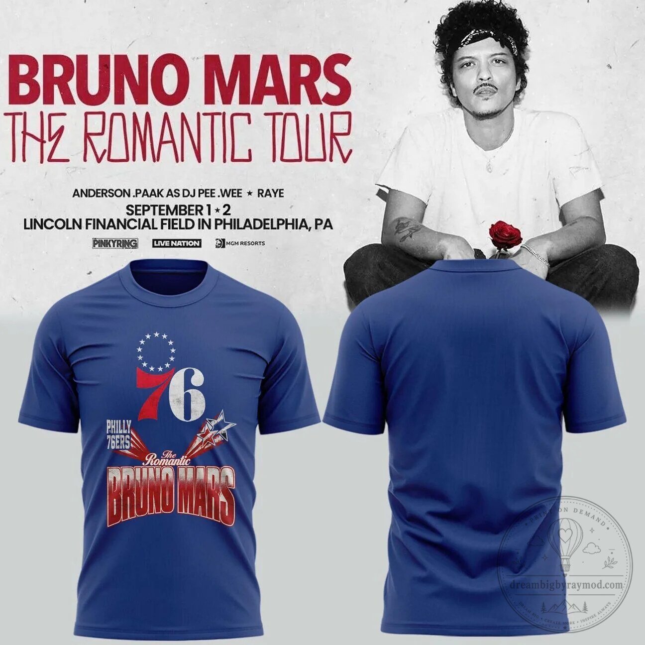 Philadelphia 76ers Concert T-Shirt featuring Bruno Mars The Romantic Tour