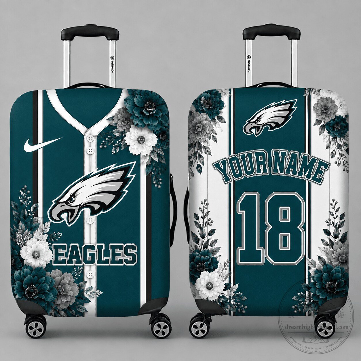 Philadelphia Eagles Floral Personalized Luggage Cover with Name and Number