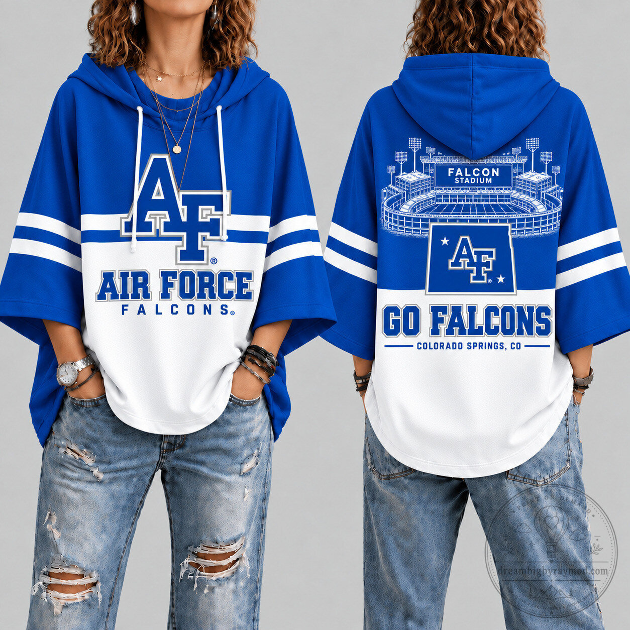Air Force Falcons Women's Hooded Poncho Top with Falcon Stadium Design