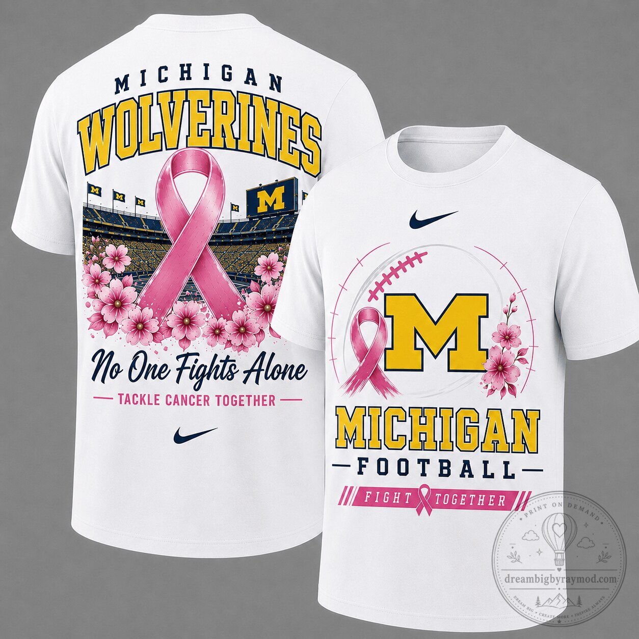 Michigan Wolverines Breast Cancer Awareness Football T-Shirt