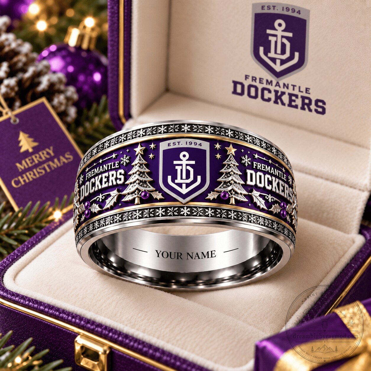 Fremantle Dockers Australian Football League Christmas Engraved Ring