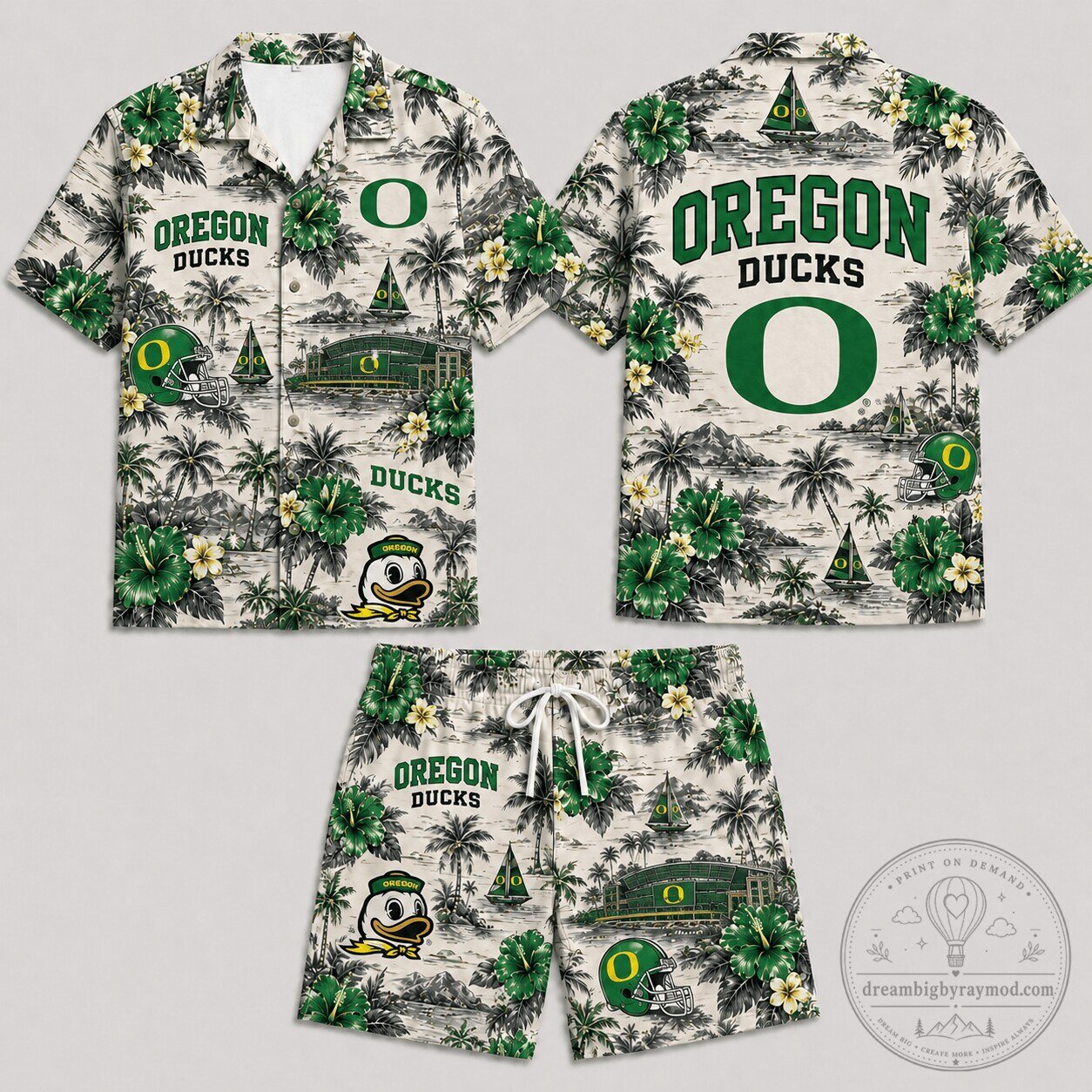 Oregon Ducks Tropical Floral Hawaiian Shirt and Shorts Set