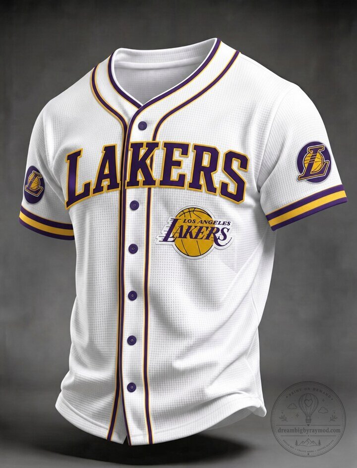 Los Angeles Lakers White Baseball Button-Down Jersey