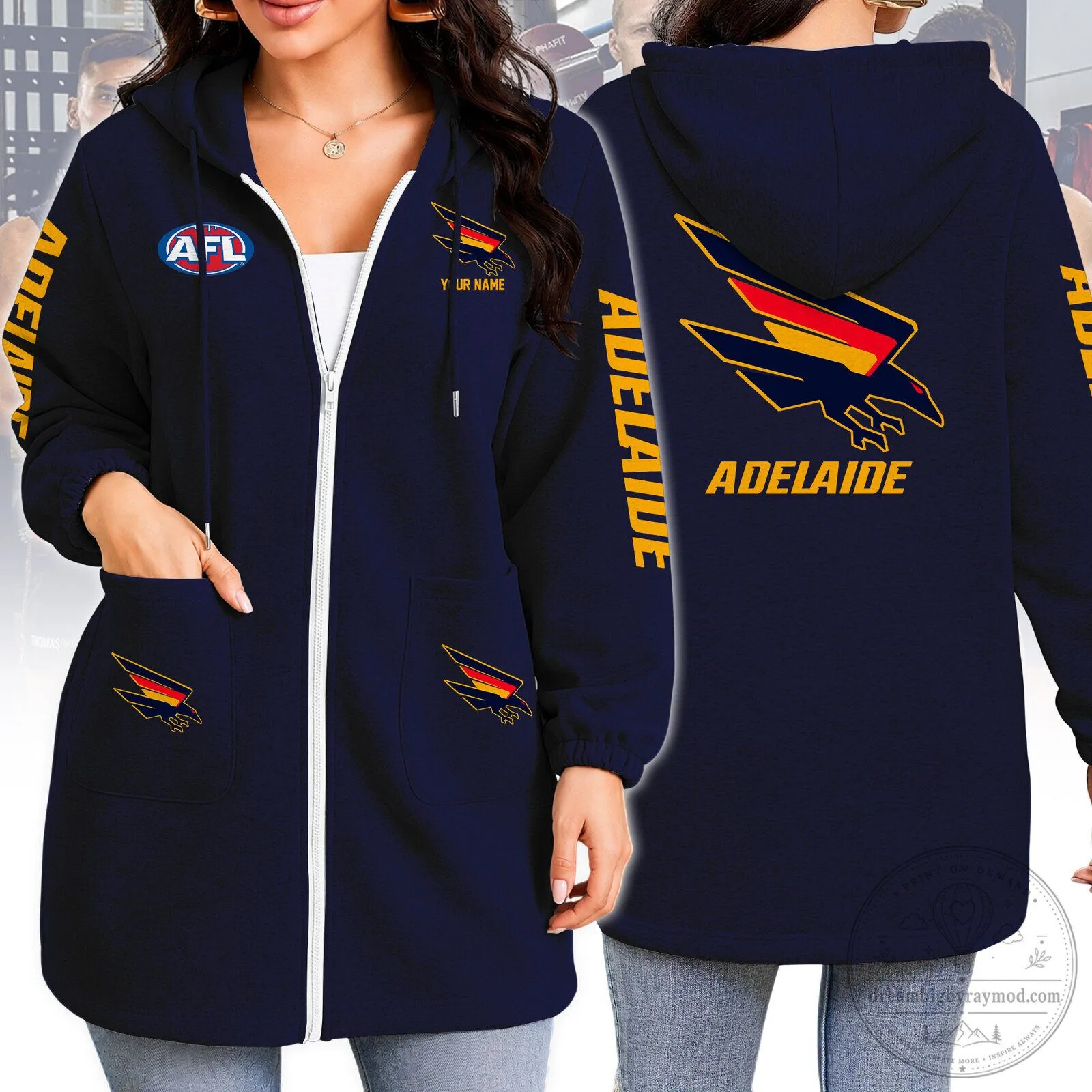 Adelaide Crows AFL Team Logo Personalized Full Zip Hoodie