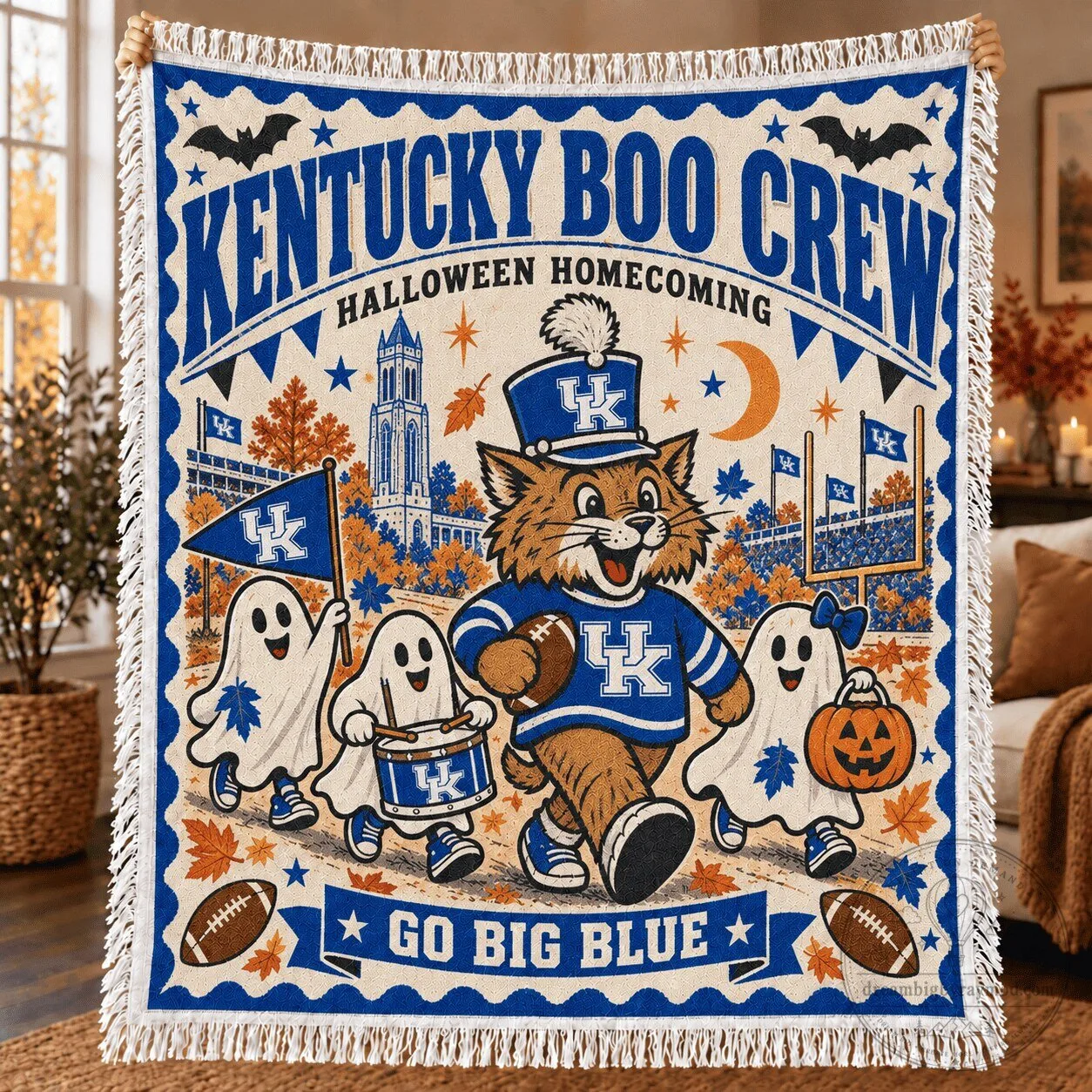 Kentucky Wildcats Boo Crew Halloween Homecoming Throw Blanket