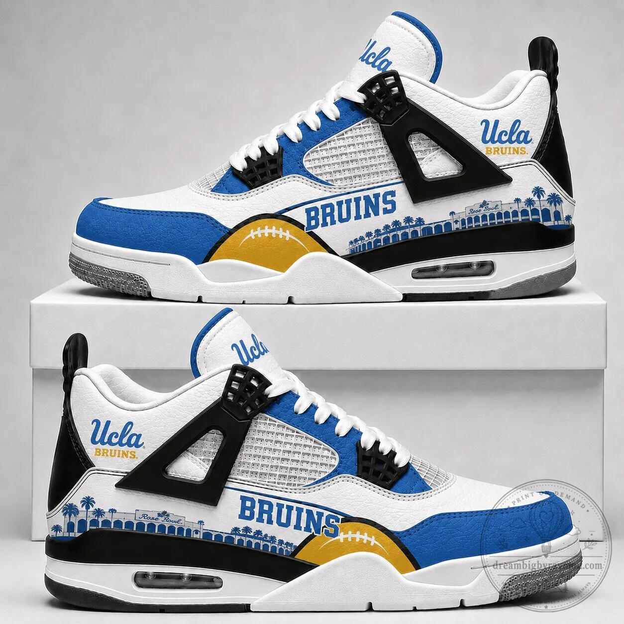 UCLA Bruins Football Team White and Blue Athletic Shoes