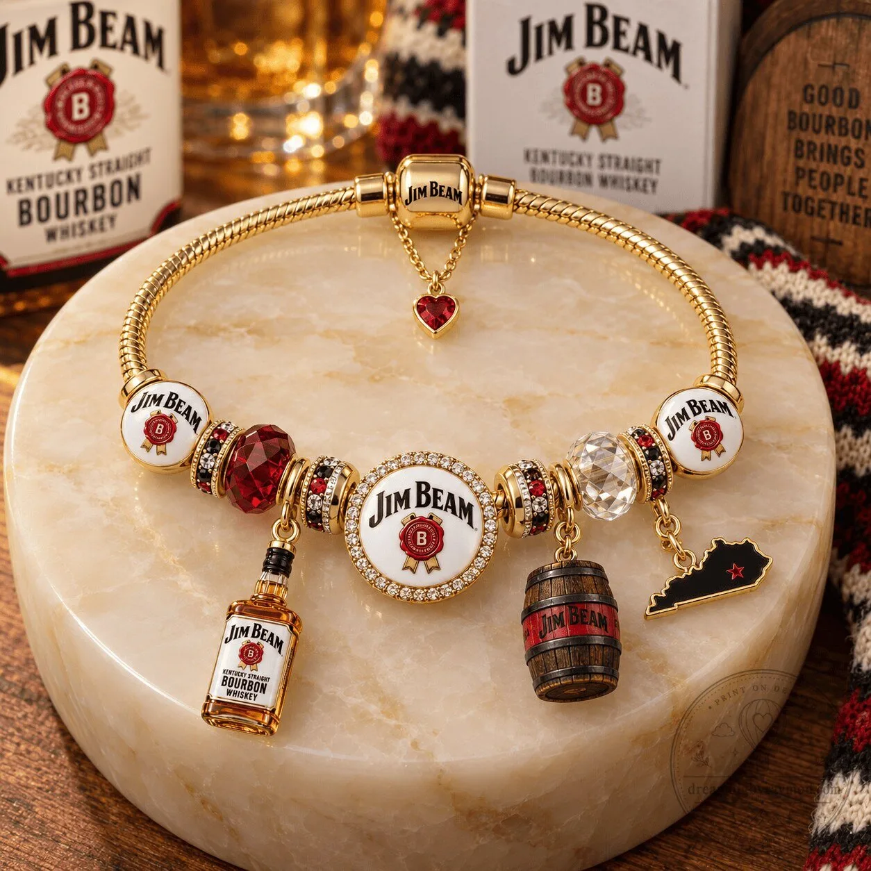 Jim Beam Kentucky Straight Bourbon Whiskey Gold Charm Bracelet