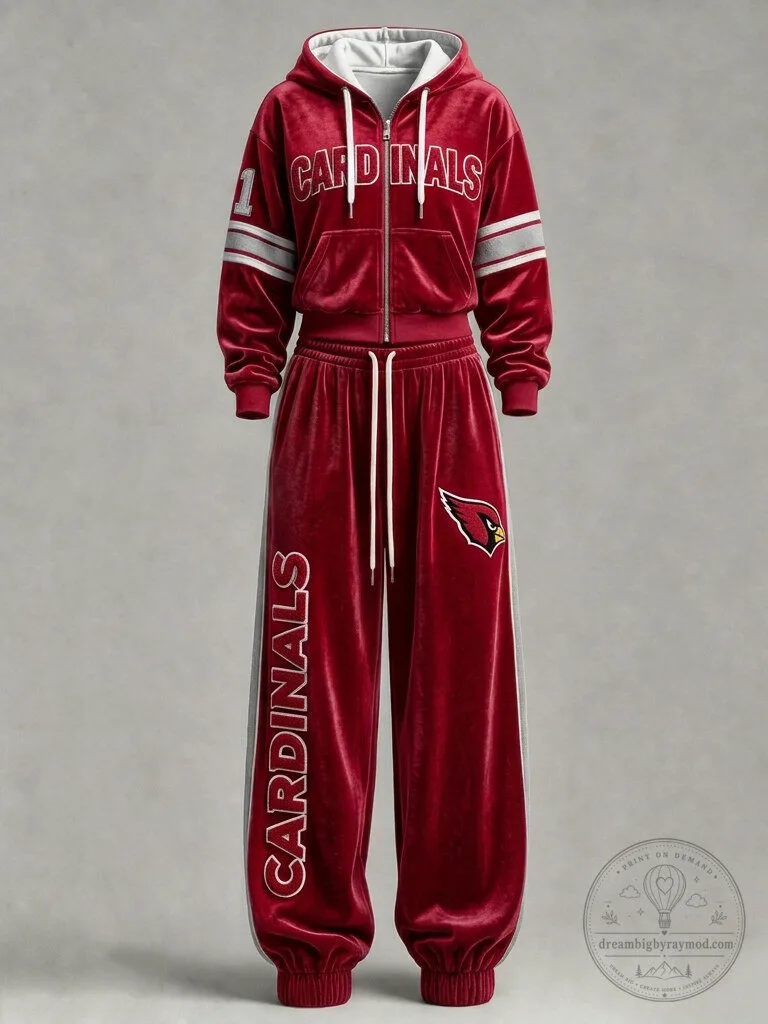 Arizona Cardinals Football Team Red Velour Hoodie and Jogger Pants Set
