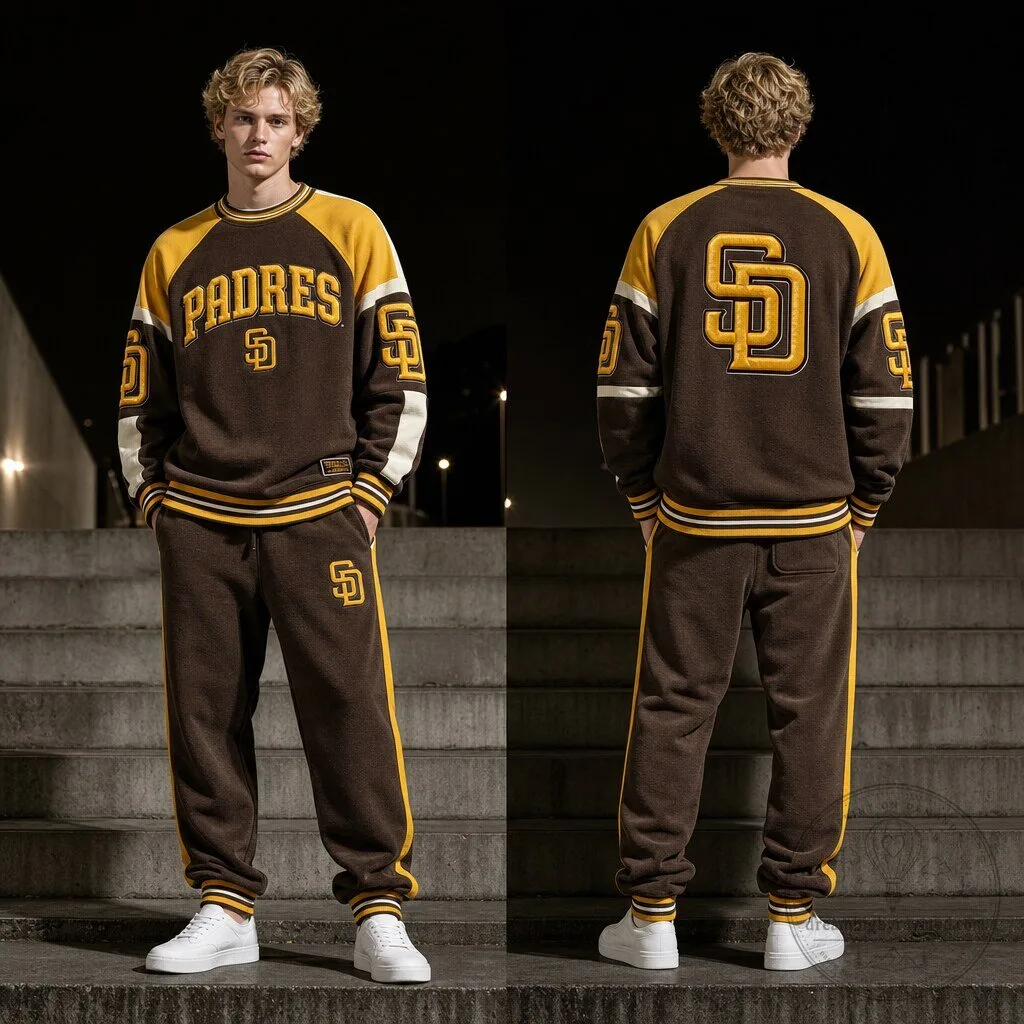 San Diego Padres Baseball Team Logo Brown and Yellow Crewneck Sweatshirt