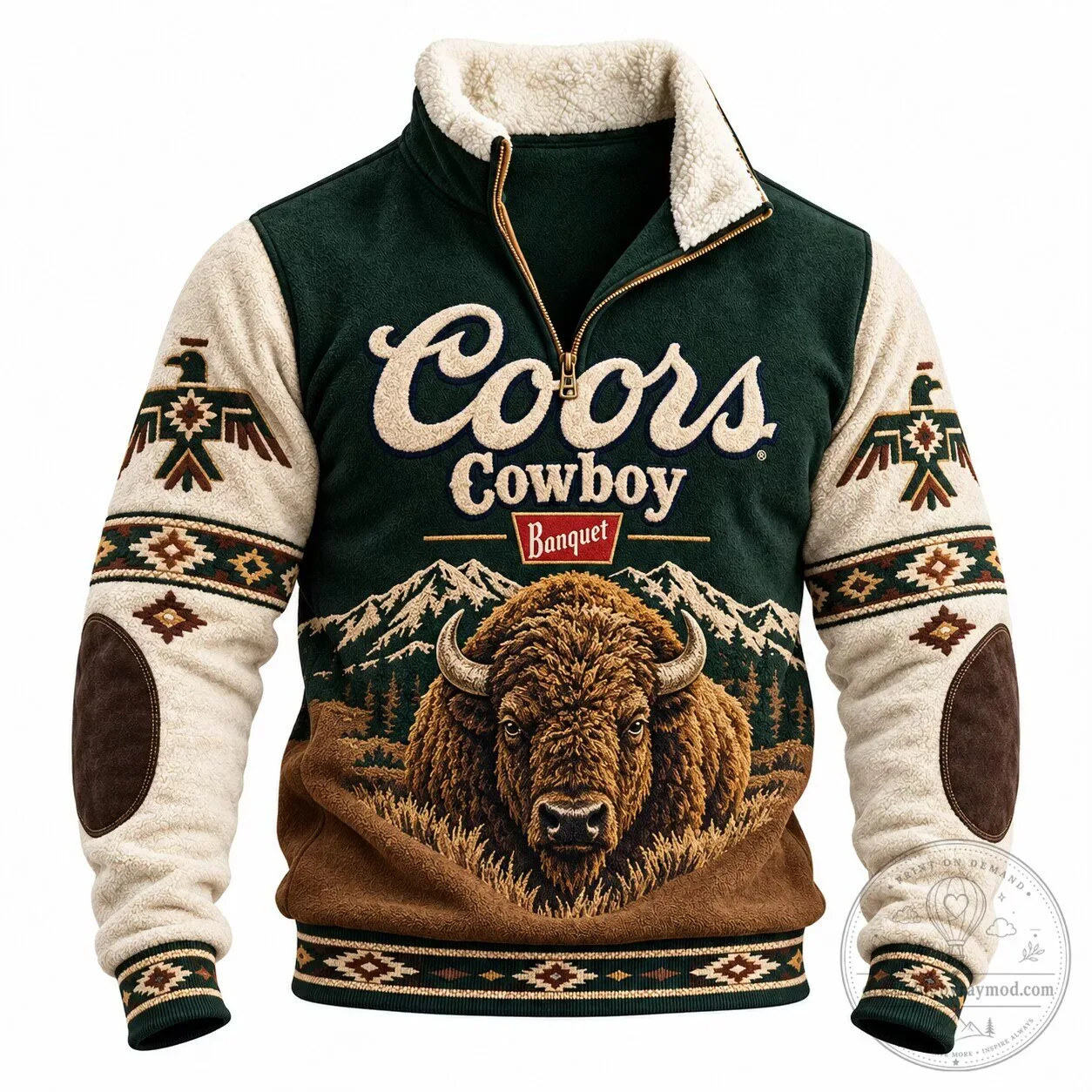 Coors Cowboy Banquet Beer Buffalo Mountain Western Sherpa Fleece Sweatshirt