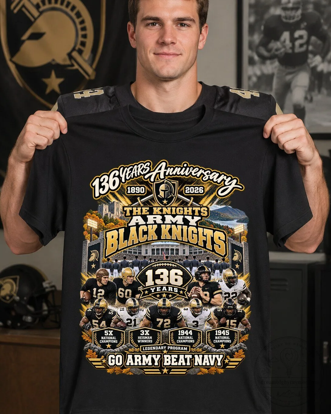 Army Black Knights 136th Anniversary Football Team Black T-Shirt