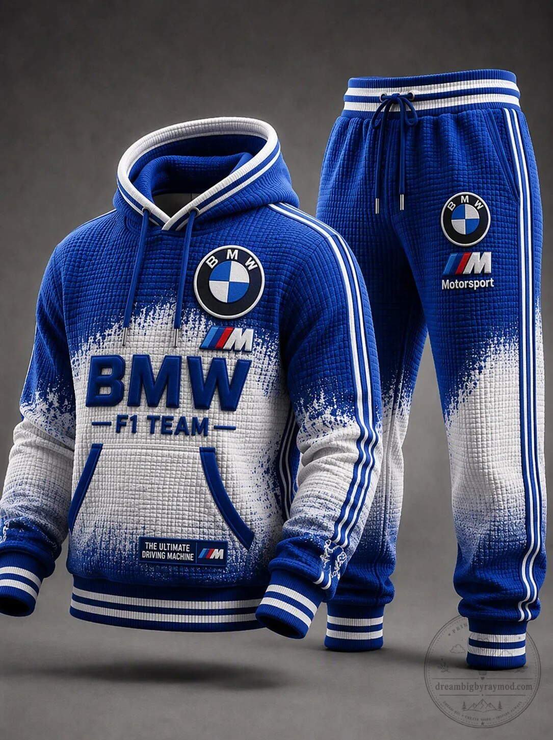 BMW F1 Team Motorsport White and Blue Quilted Hoodie and Jogger Set