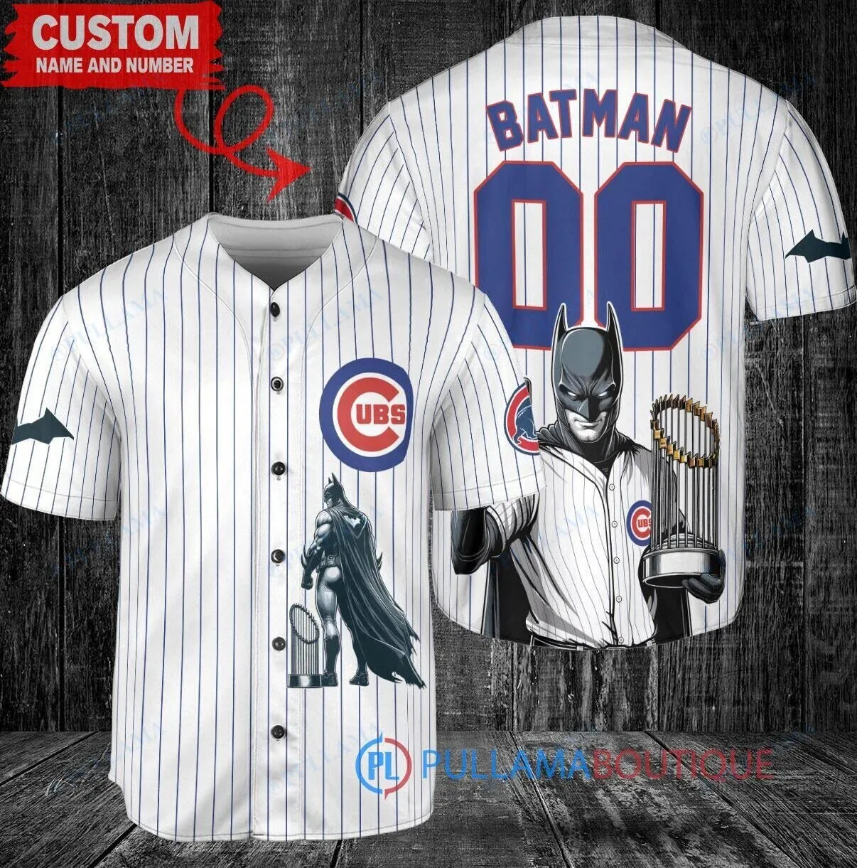 Batman Chicago Cubs World Series Trophy Baseball Jersey Custom Name Number