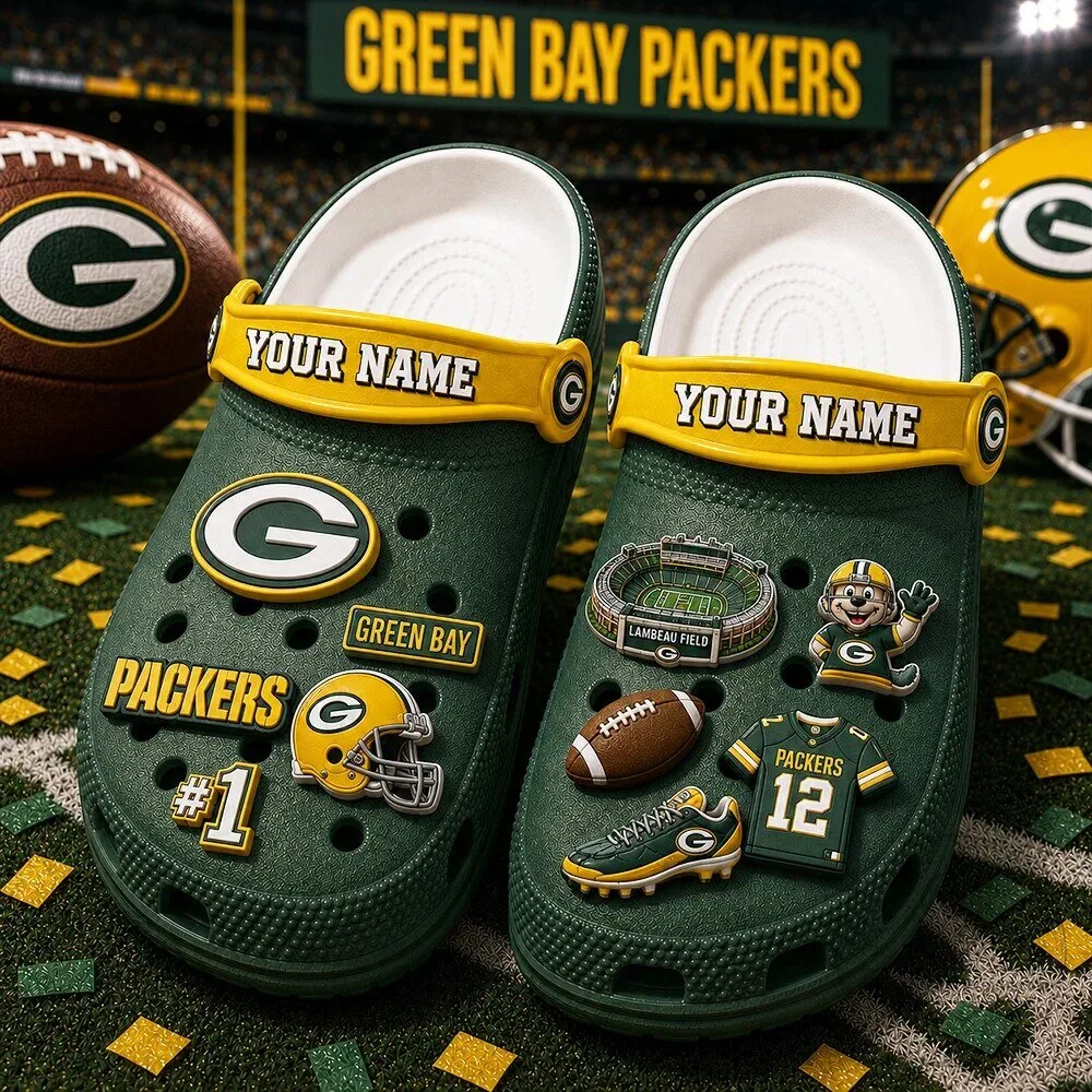 Green Bay Packers NFL Football Team Custom Name Clogs Shoes