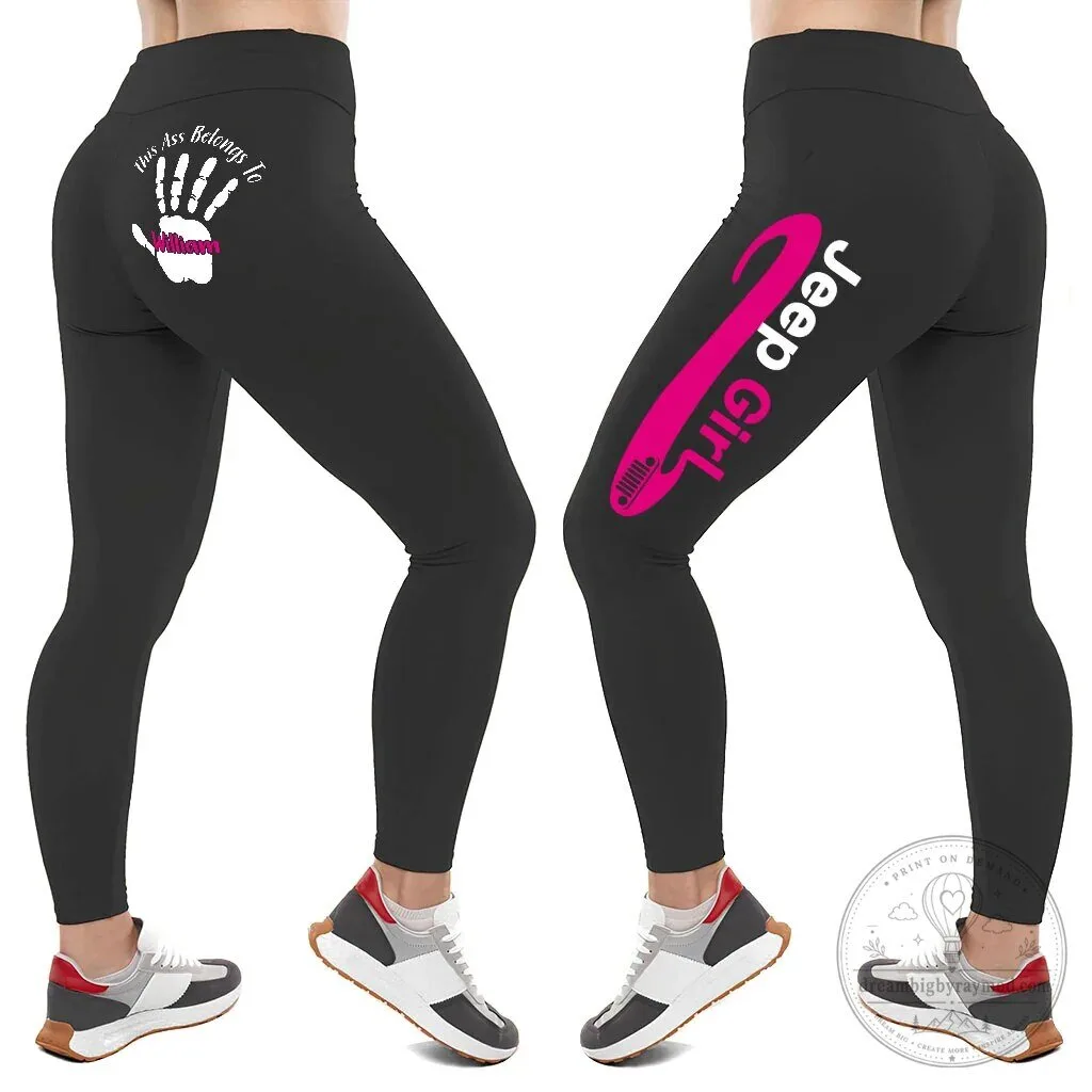 Jeep Girl Personalized Pink Logo Black Leggings with Handprint Design
