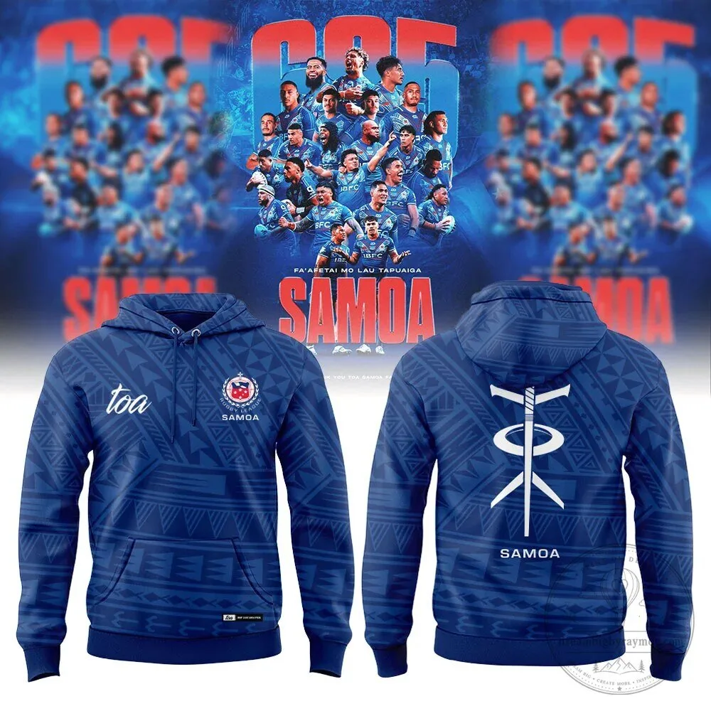 Toa Samoa Rugby Team Fan Appreciation Blue Patterned Hoodie