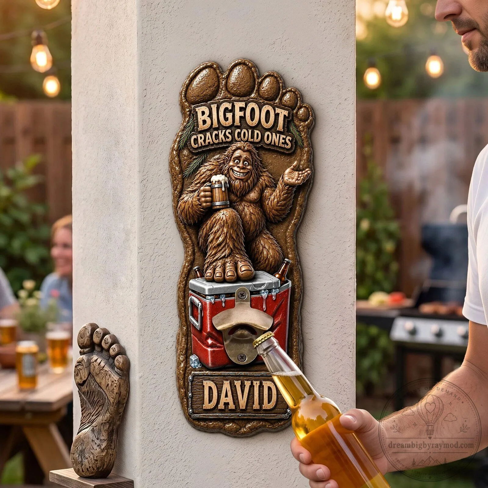 Bigfoot Cracks Cold Ones Personalized Wall Mounted Bottle Opener