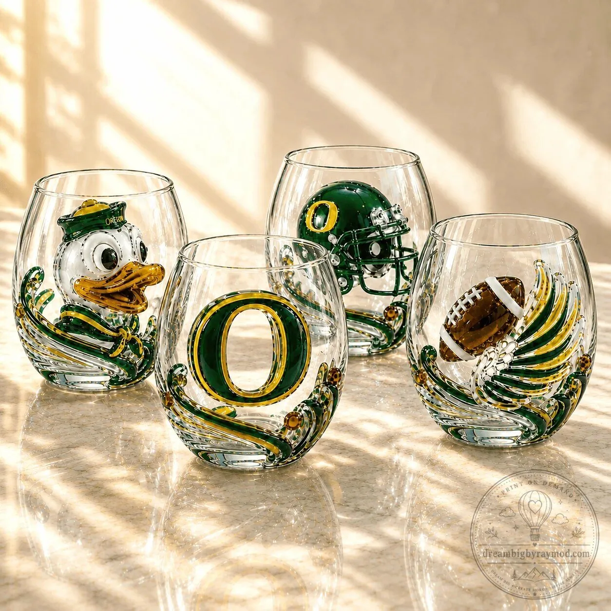 Oregon Ducks Football Team Stemless Wine Glass Set