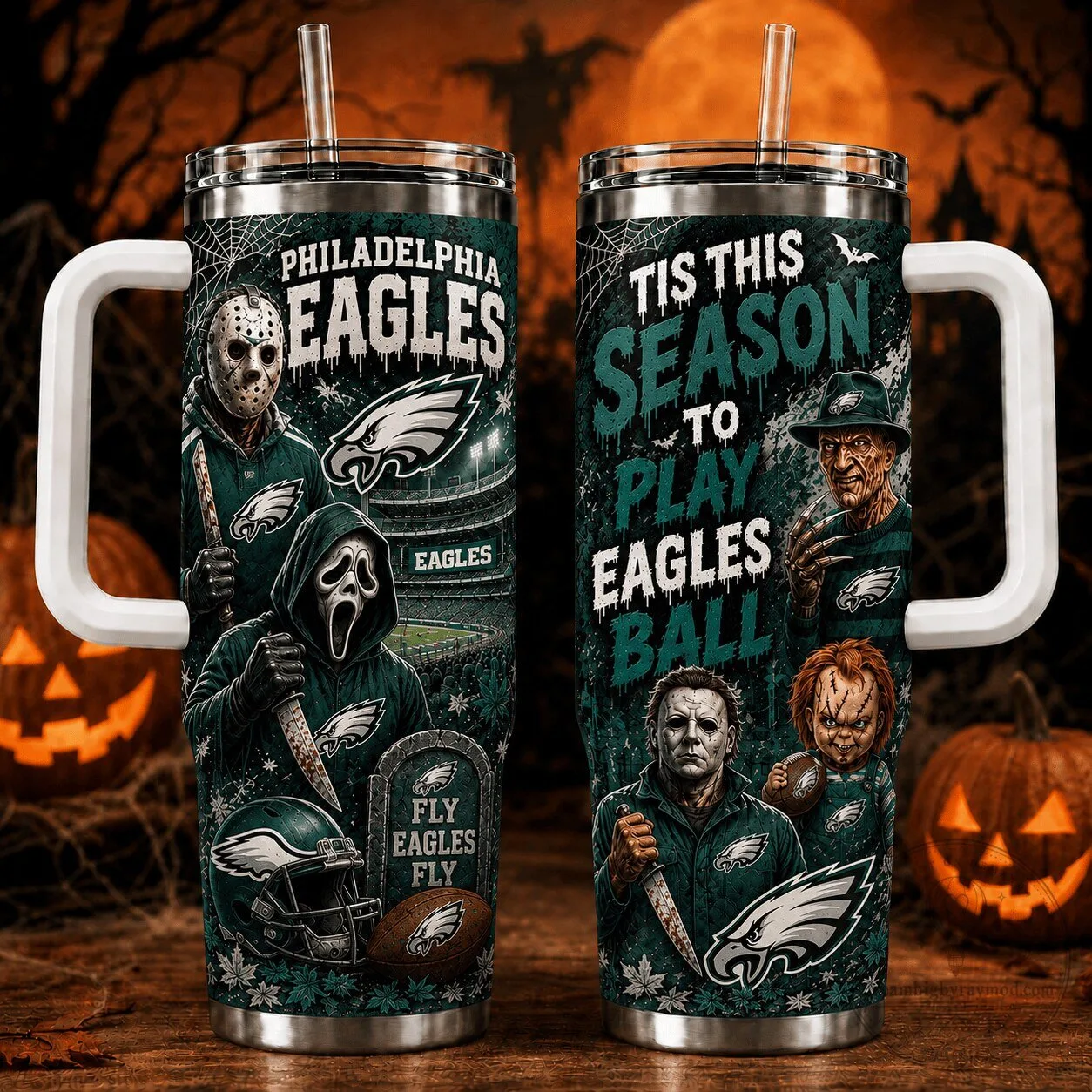 Philadelphia Eagles Halloween Horror Movie Characters Football Stainless Steel Tumbler