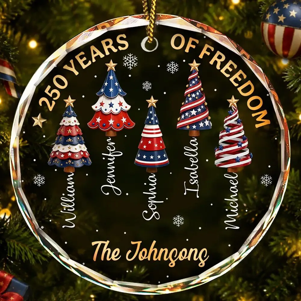 250 Years of Freedom Personalized Christmas Tree Family Round Glass Ornament