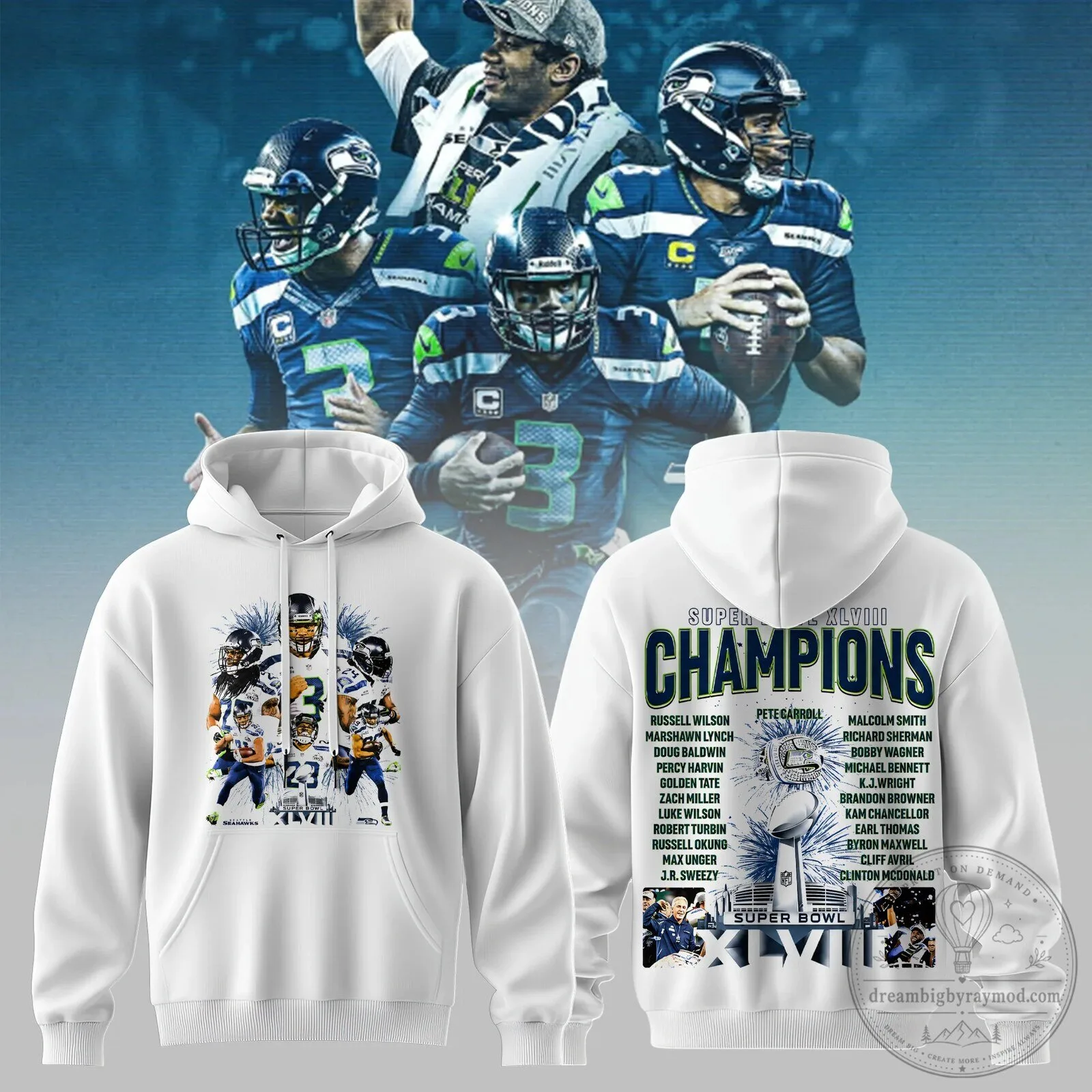 Russell Wilson Seattle Seahawks Super Bowl XLVIII Champions Football Hoodie
