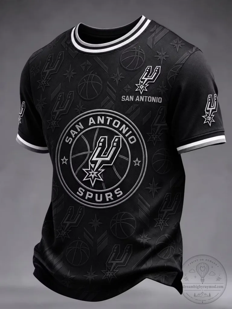 Black Short Sleeve T-Shirt featuring the San Antonio Spurs Basketball Team Logo 22 Black Short Sleeve T-Shirt featuring the San Antonio Spurs Basketball Team Logo