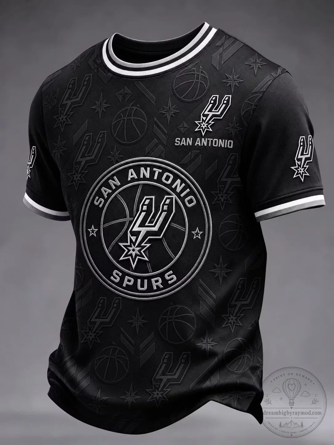 Black Short Sleeve T-Shirt featuring the San Antonio Spurs Basketball Team Logo