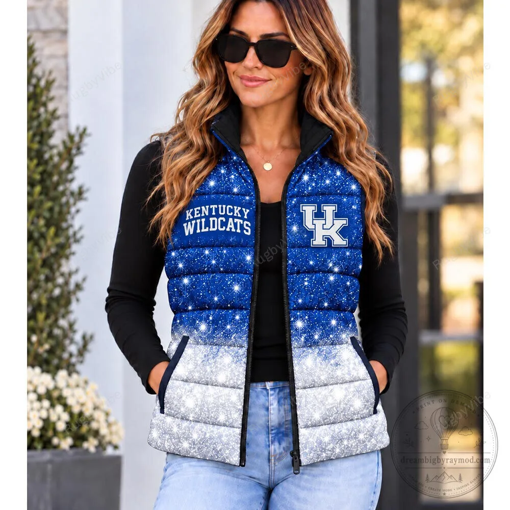 Kentucky Wildcats Glitter Ombre Pattern Puffer Vest