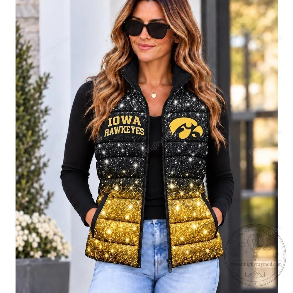 Iowa Hawkeyes Glitter Print Puffer Vest