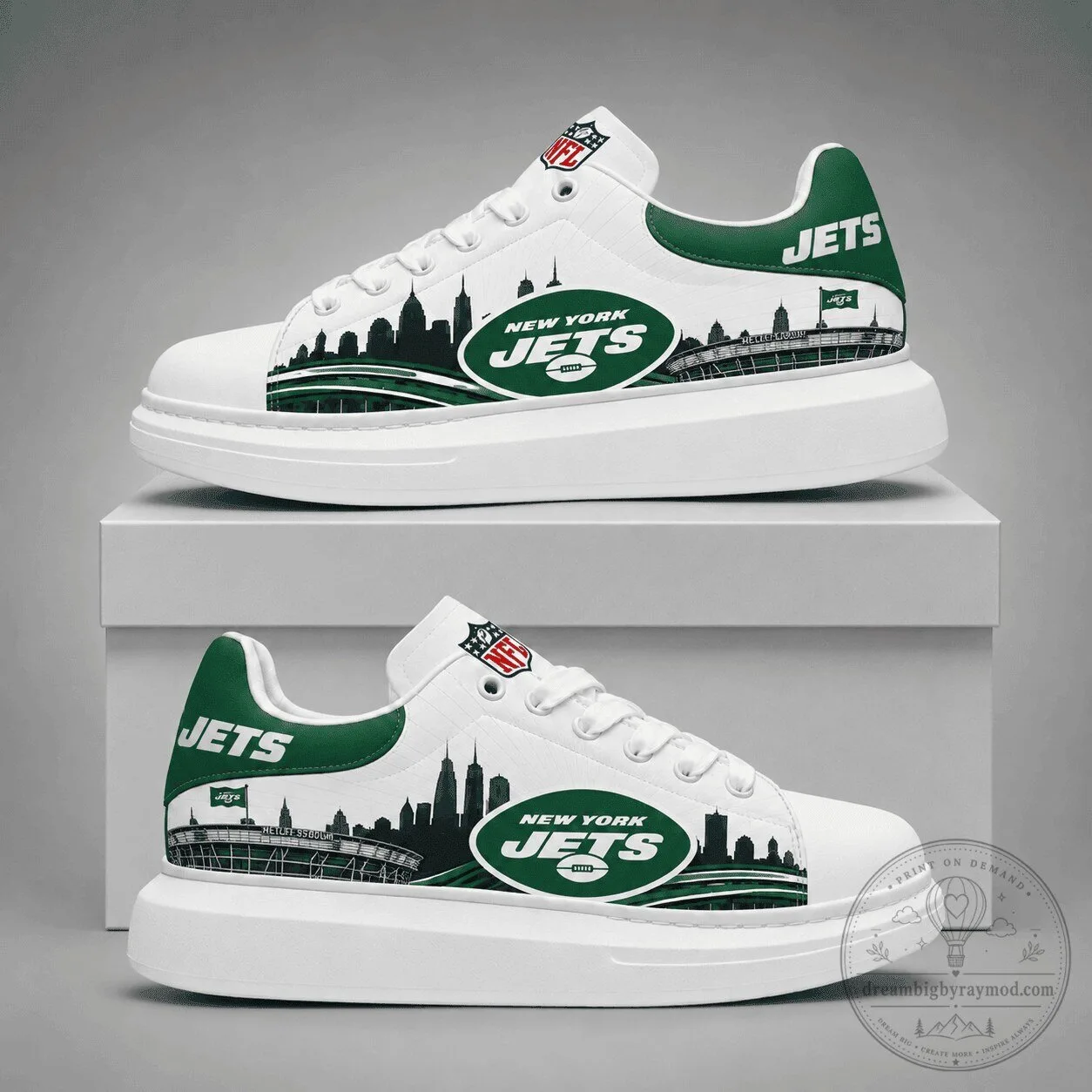 New York Jets NFL Football Team Logo White and Green Fan Shoes