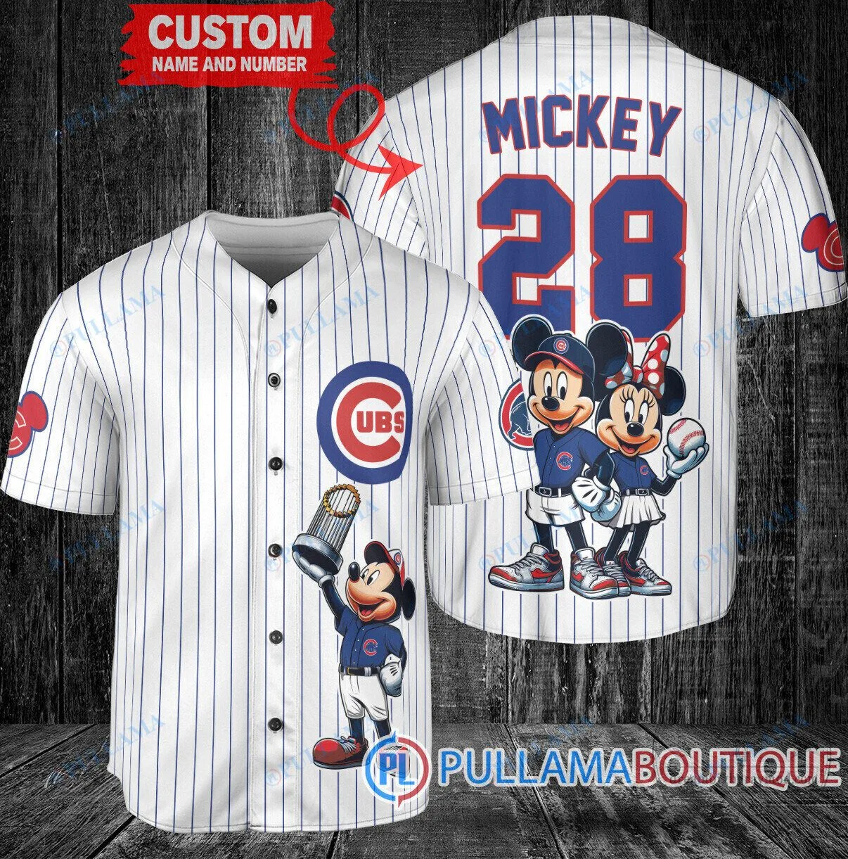 Chicago Cubs Baseball Mickey Minnie Mouse World Series Champions Custom Baseball Jersey