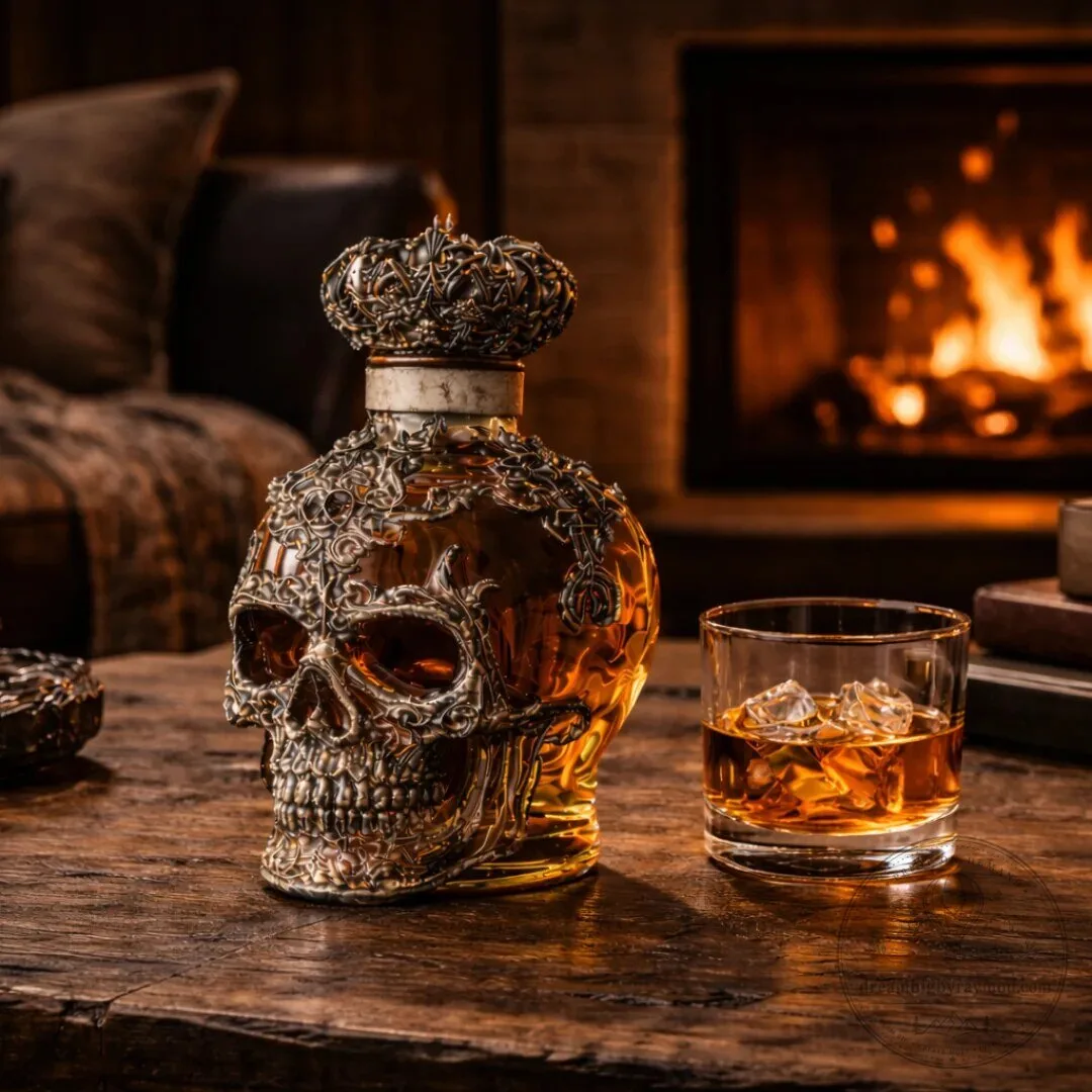 Skull Decanter Bottle with Crown Stopper for Whiskey and Spirits