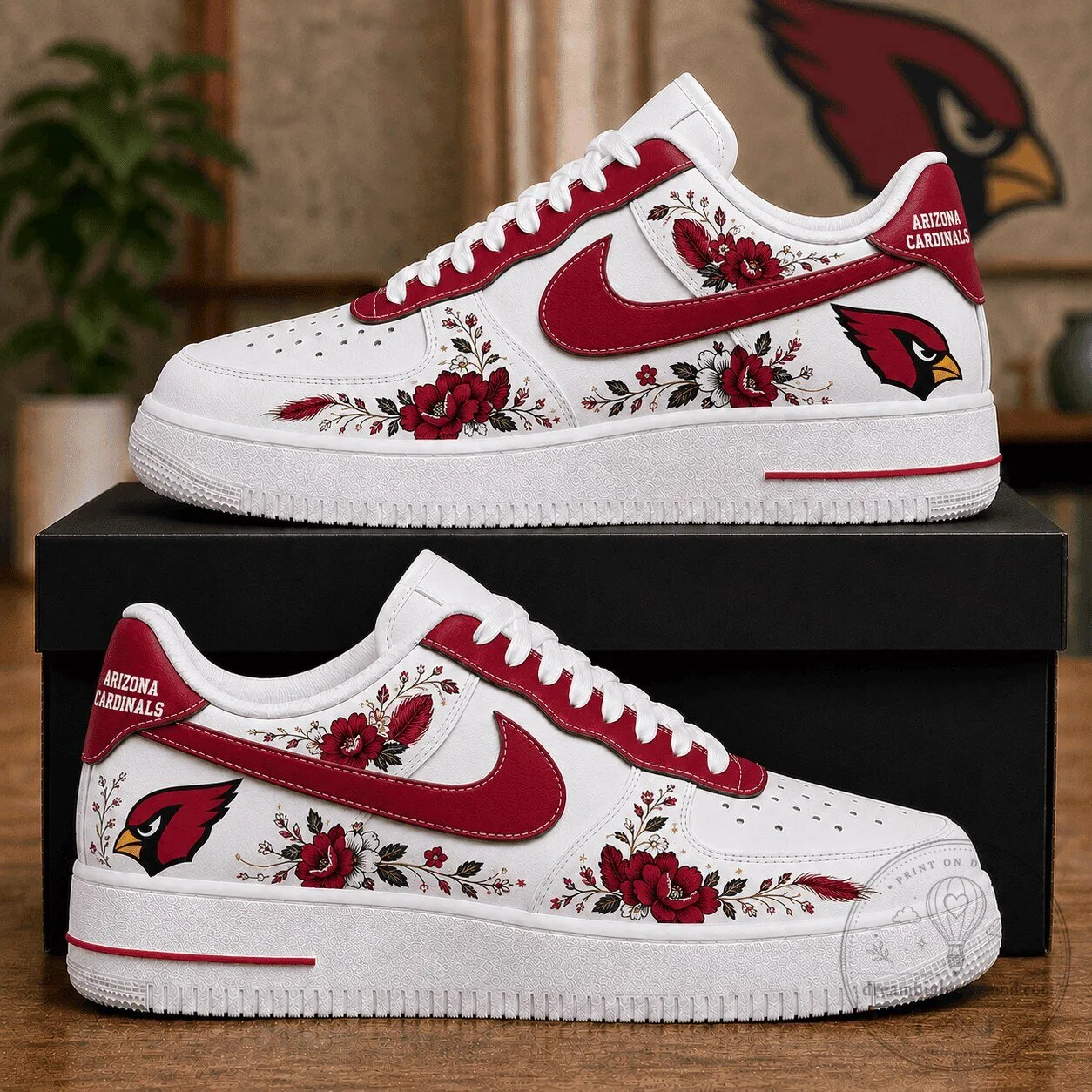 Arizona Cardinals Floral Pattern White Air Force One Shoes