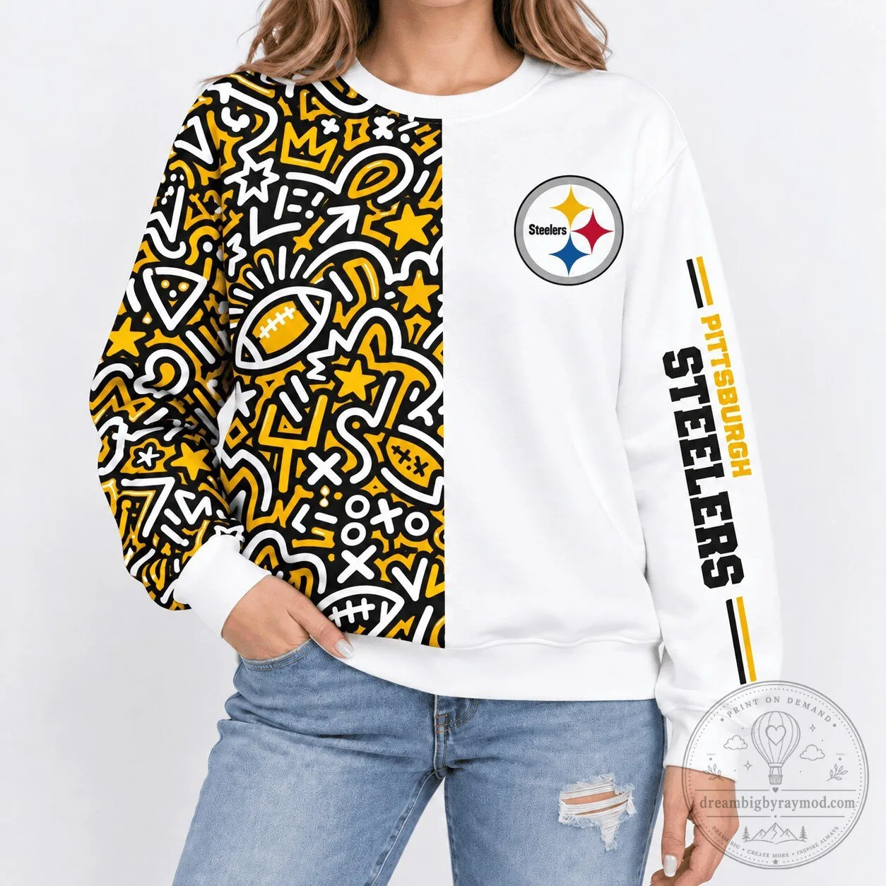 Pittsburgh Steelers NFL Football Team Doodle Art White Sweatshirt