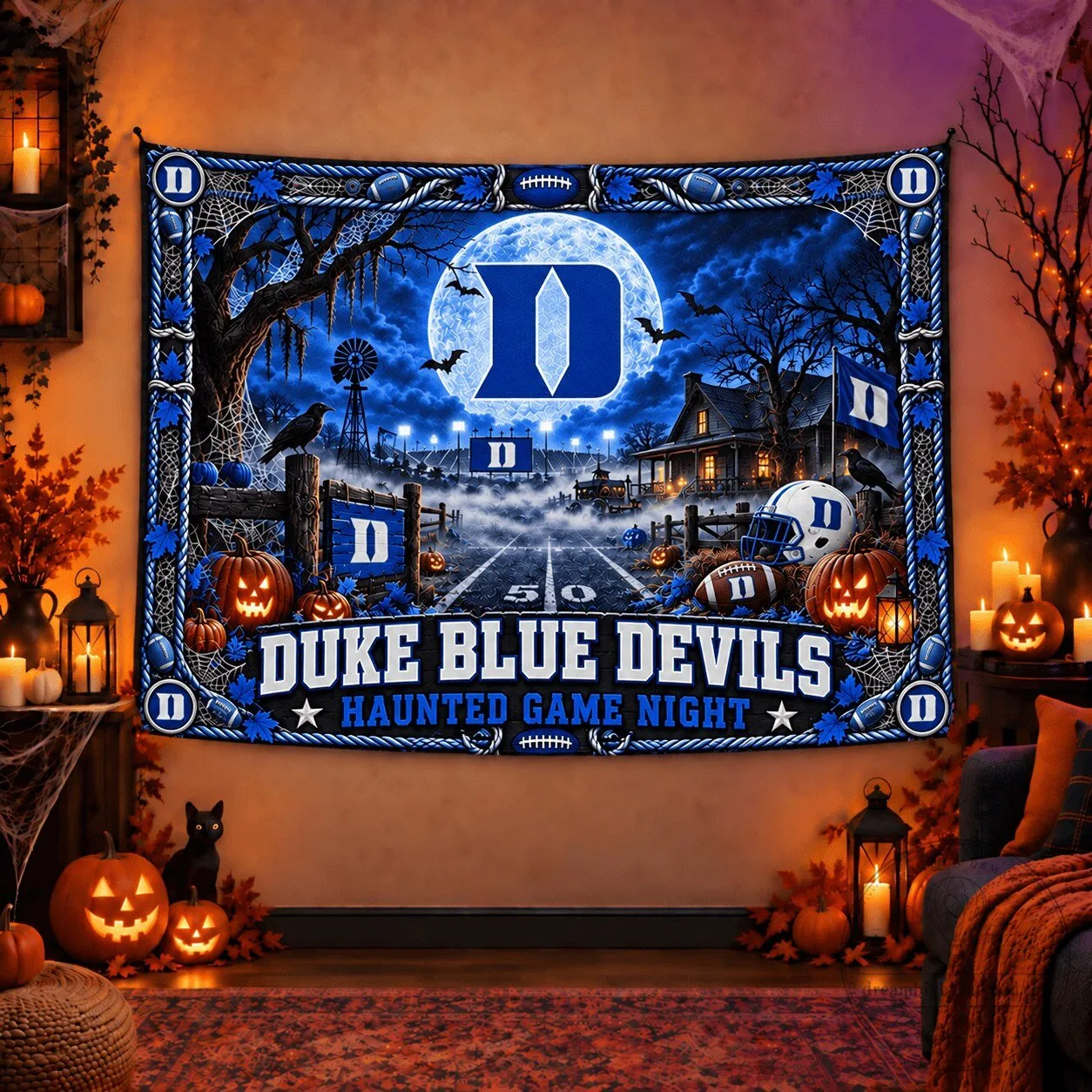 Duke Blue Devils Halloween Haunted Game Night Wall Tapestry