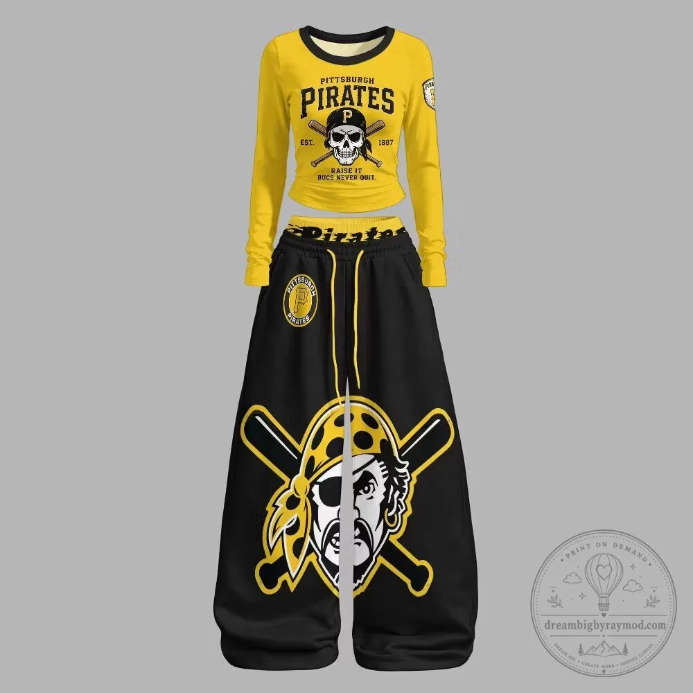 Pittsburgh Pirates Skull Logo Women's Long-Sleeve Shirt and Pants Set