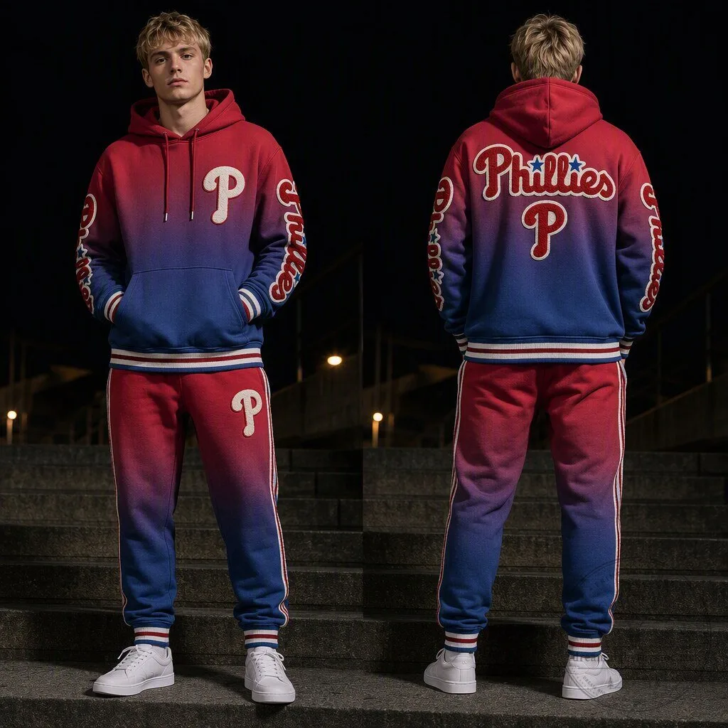 Philadelphia Phillies Red Blue Ombre Gradient Baseball Hoodie Sweatshirt