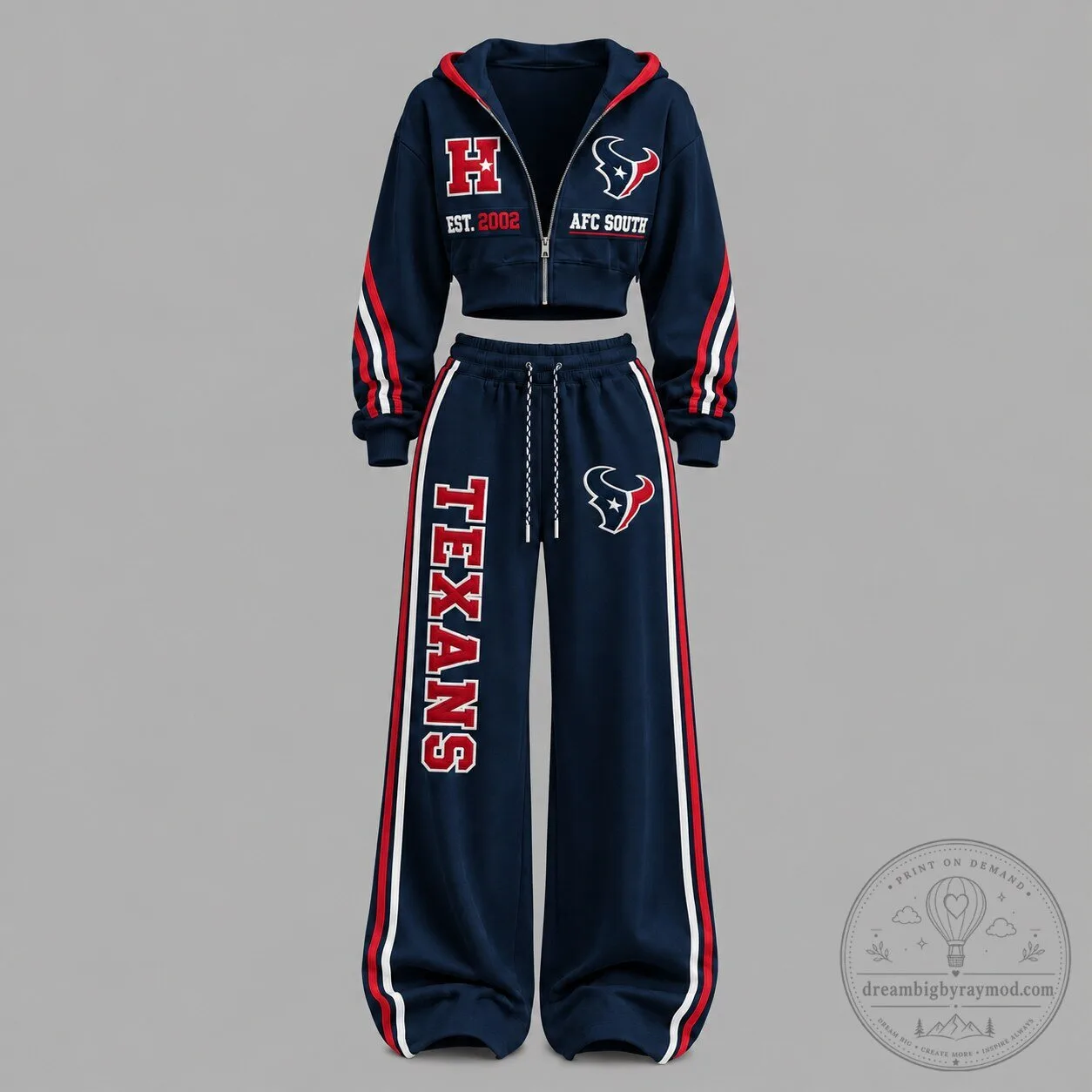 Houston Texans American Football Conference South Cropped Hoodie and Sweatpants Set