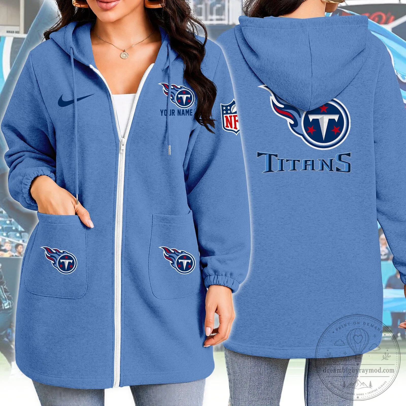 Tennessee Titans Personalized NFL Full-Zip Hoodie for Women