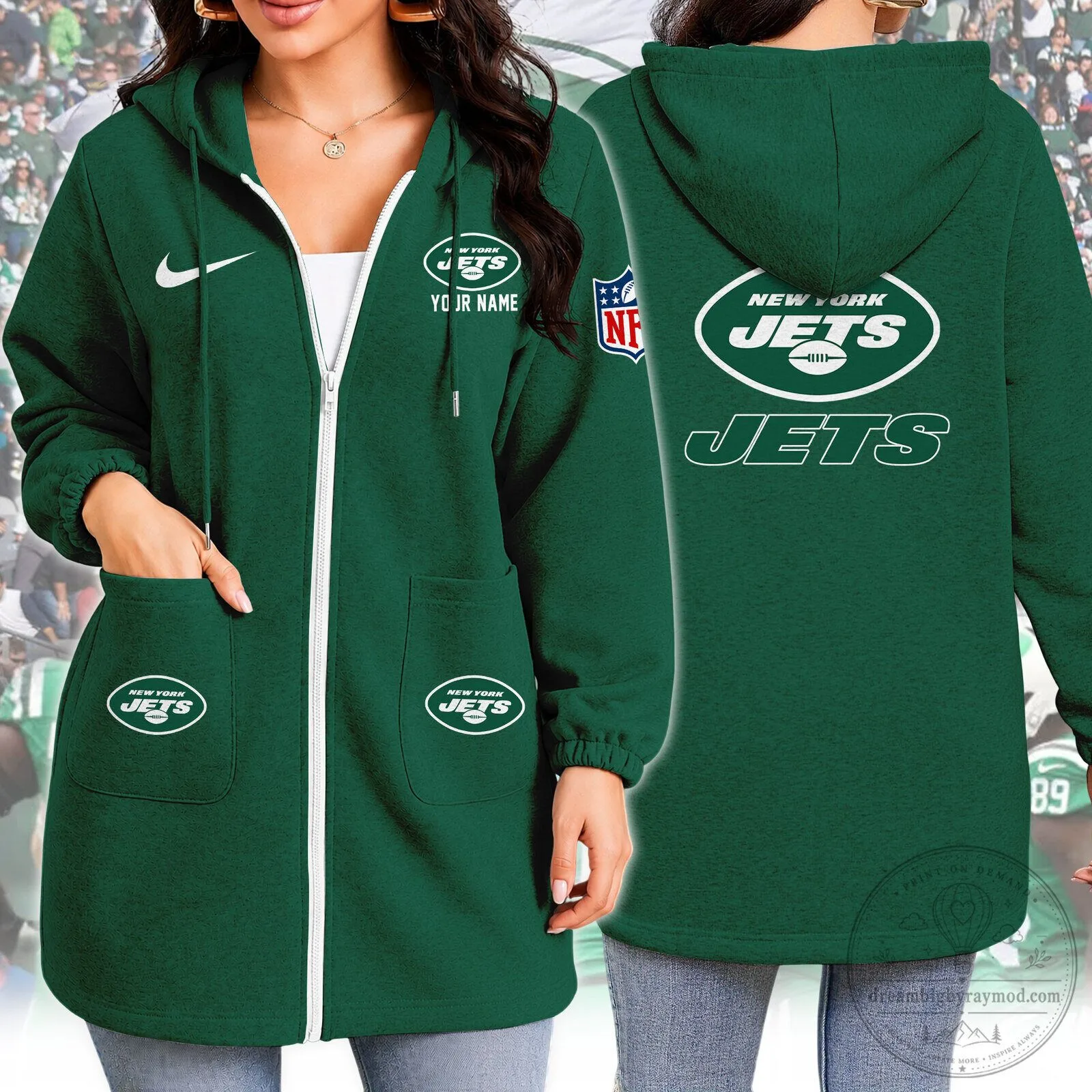 New York Jets NFL Team Logo Full-Zip Hooded Sweatshirt for Women