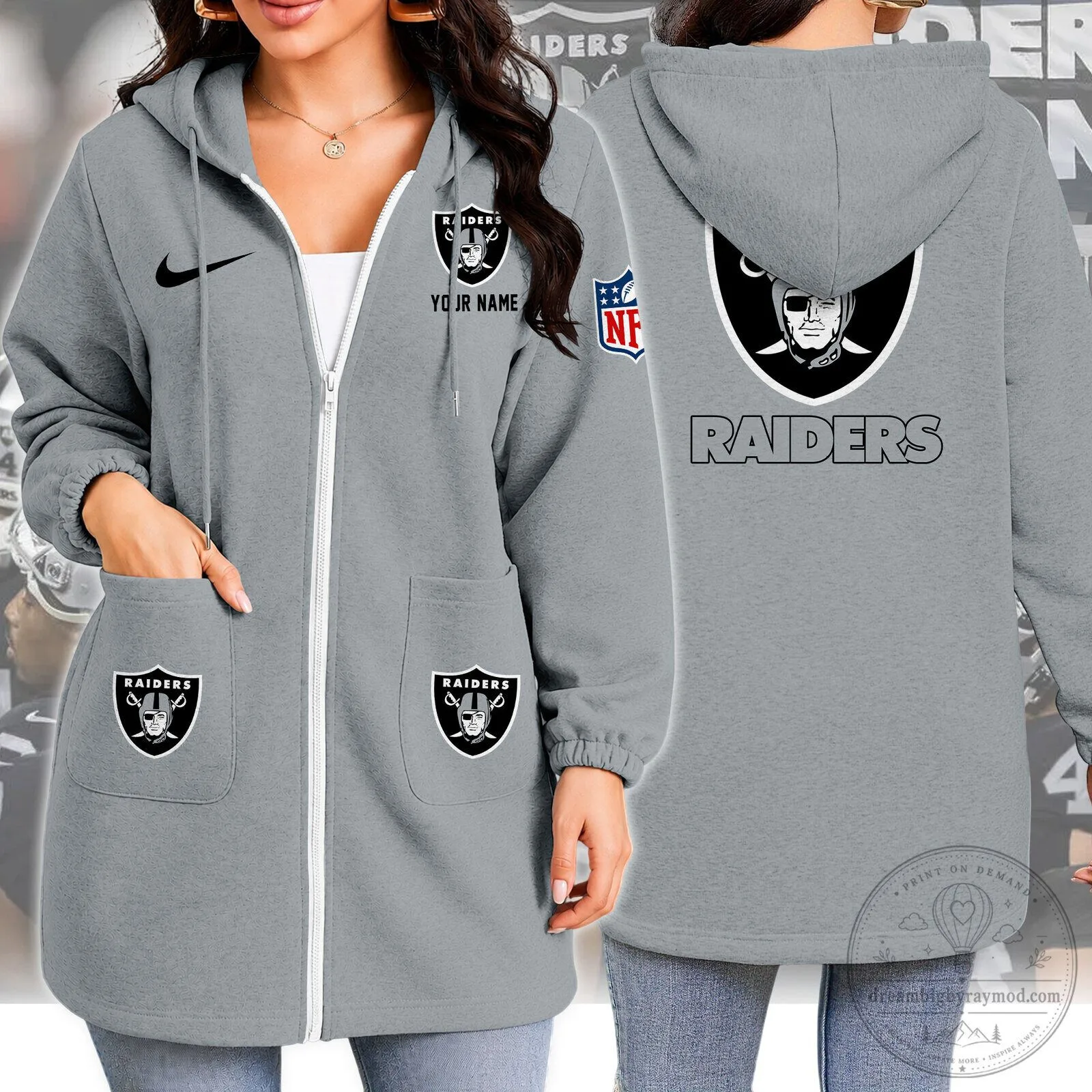 Las Vegas Raiders NFL Football Team Personalized Full-Zip Hoodie