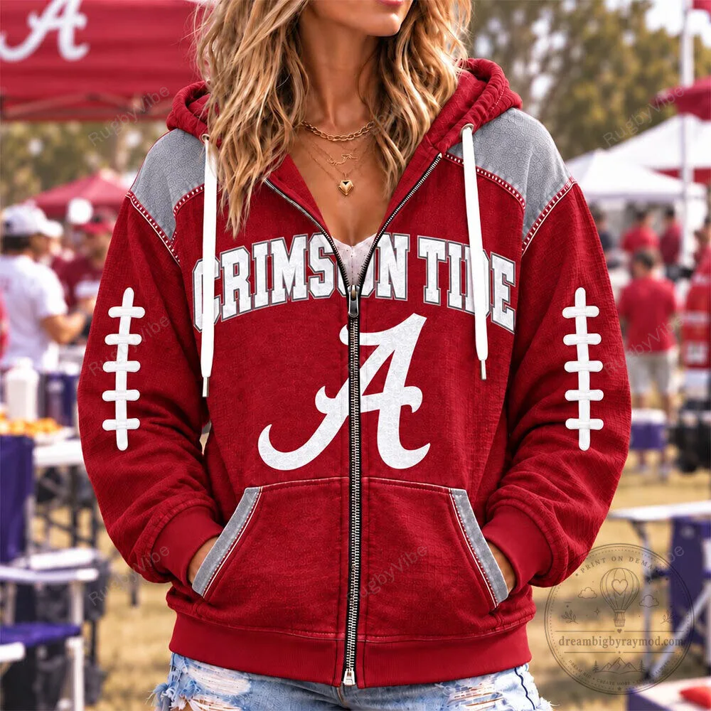 Alabama Crimson Tide Football Team Red Full-Zip Hoodie for Women